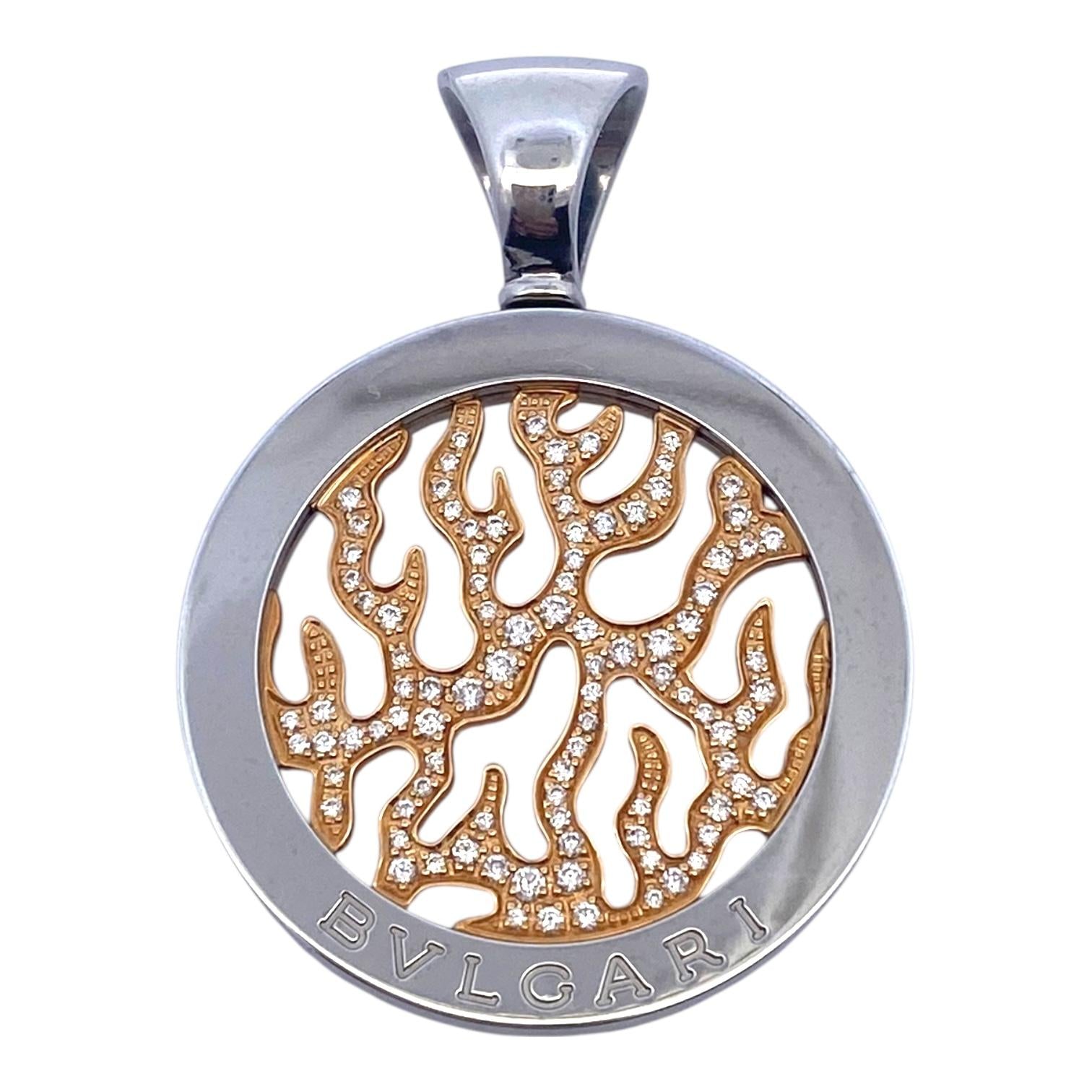 Vintage Bvlgari Tondo Fire Diamond 18K Stainless Pendant