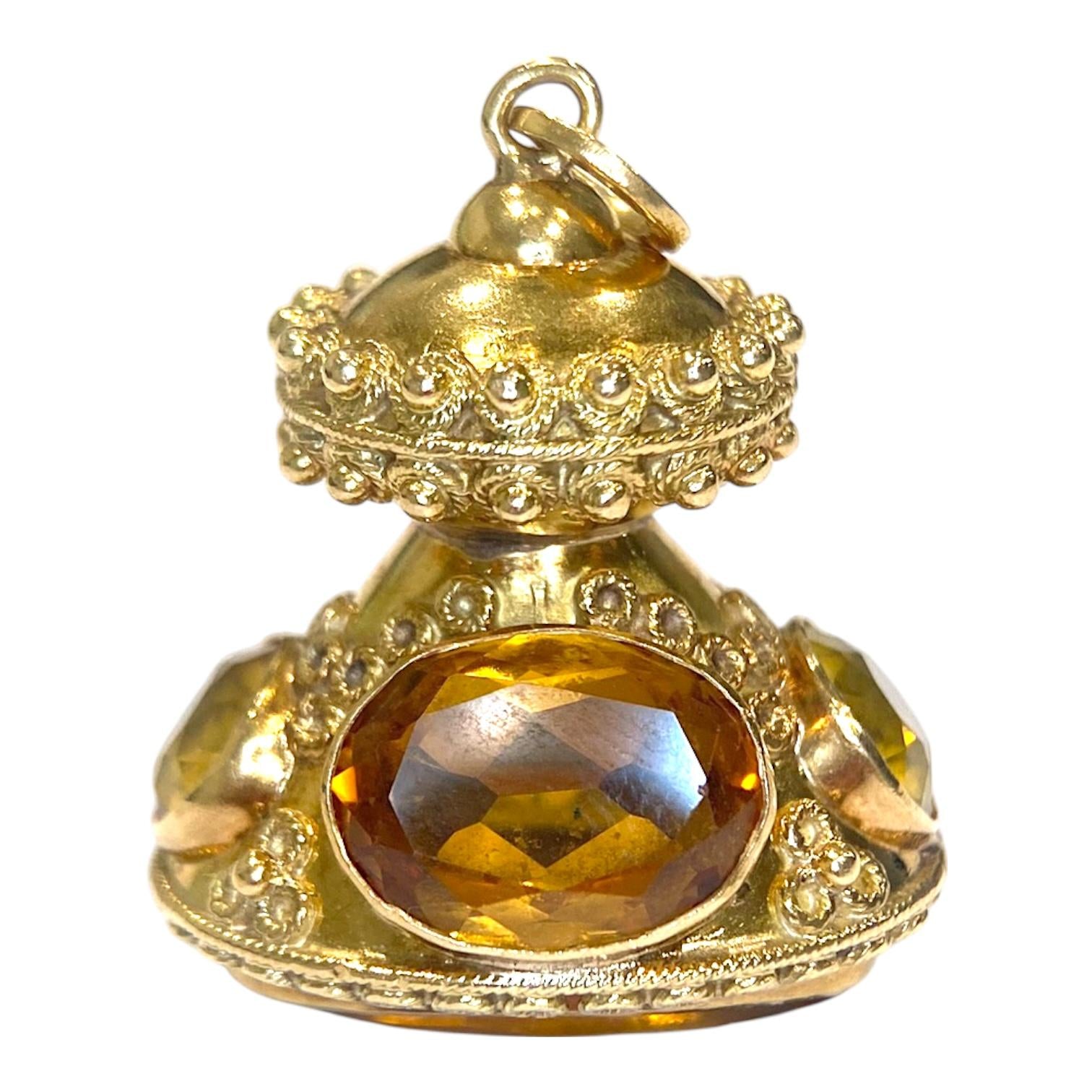 Etruscan Revival 18K Gold Citrine Charm Pendant
