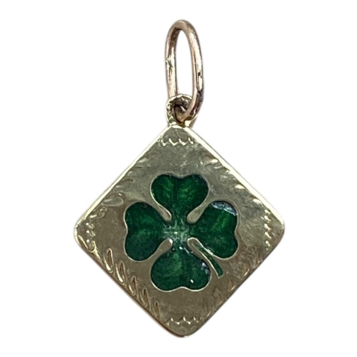 Antique 14K Yellow Gold Enamel Four Leaf Clover Charm Pendant