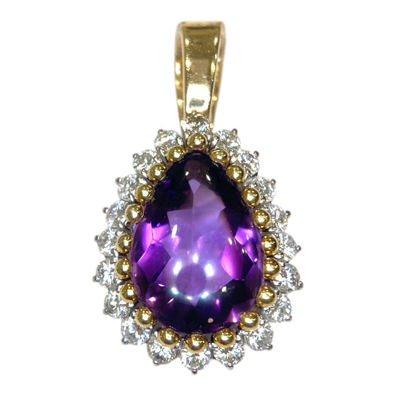 Vintage 14K Gold Amethyst & Diamond Pendant Enhancer