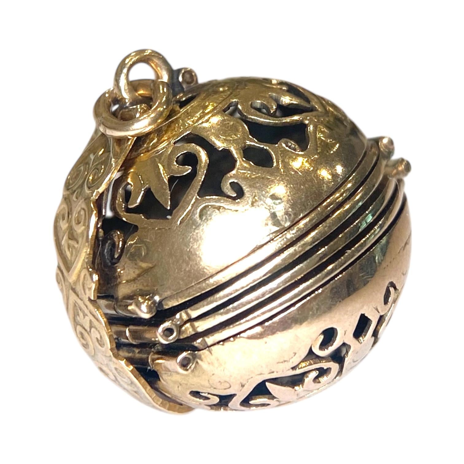 Vintage 14K Gold Folding Locket Orb Pendant
