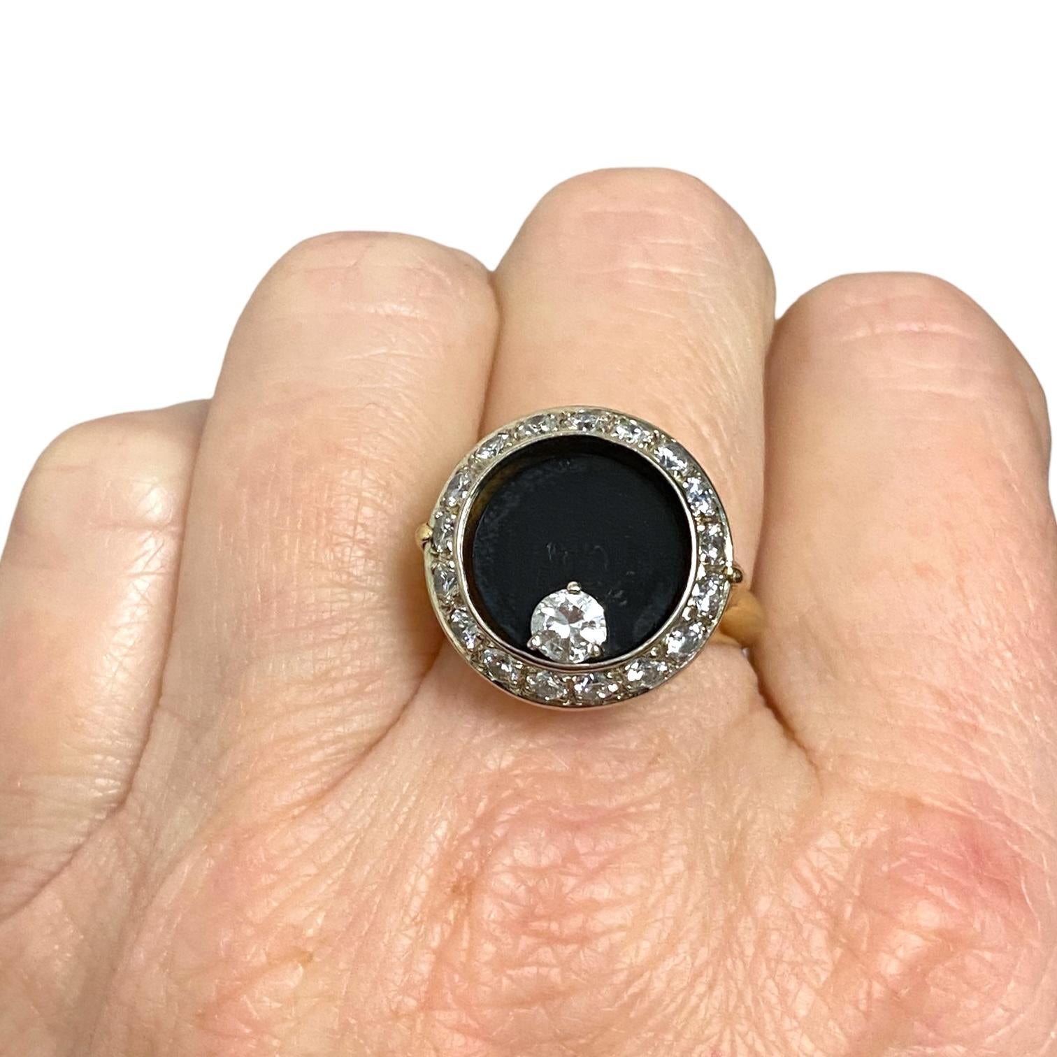 Vintage Angel Castelo 18K Onyx Diamond Spinner Ring