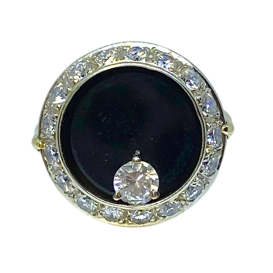 Vintage Angel Castelo 18K Onyx Diamond Spinner Ring