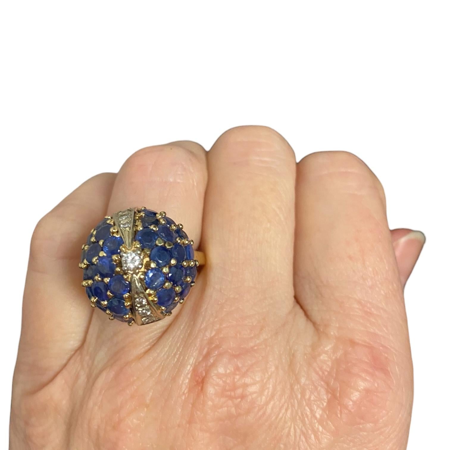 18K Yellow Gold Sapphire & Diamond Bombe Ring