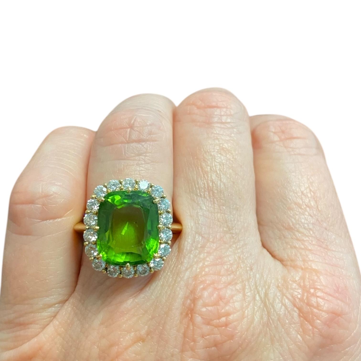 18K Yellow Gold Large Peridot and Diamond Ring
