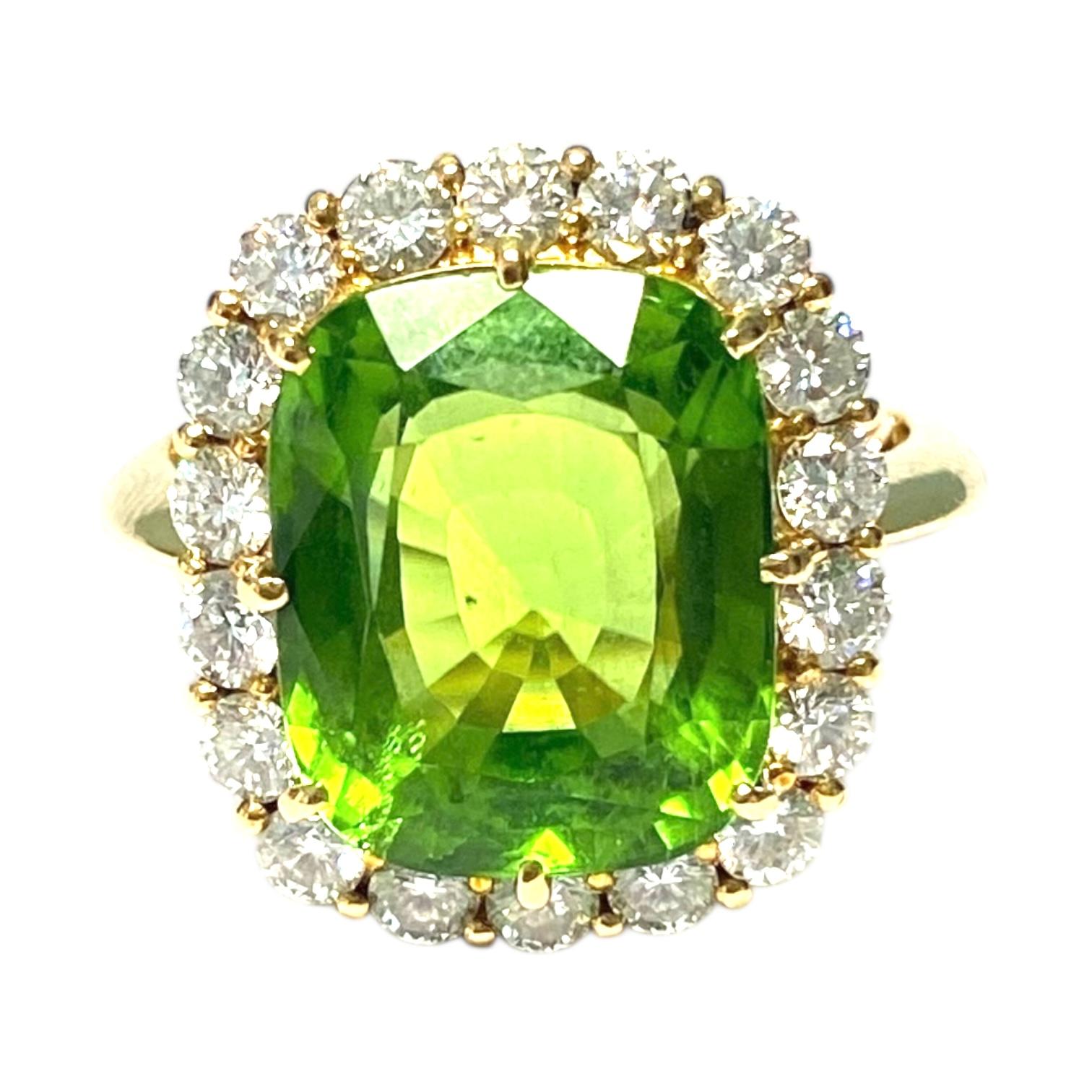 18K Yellow Gold Large Peridot and Diamond Ring
