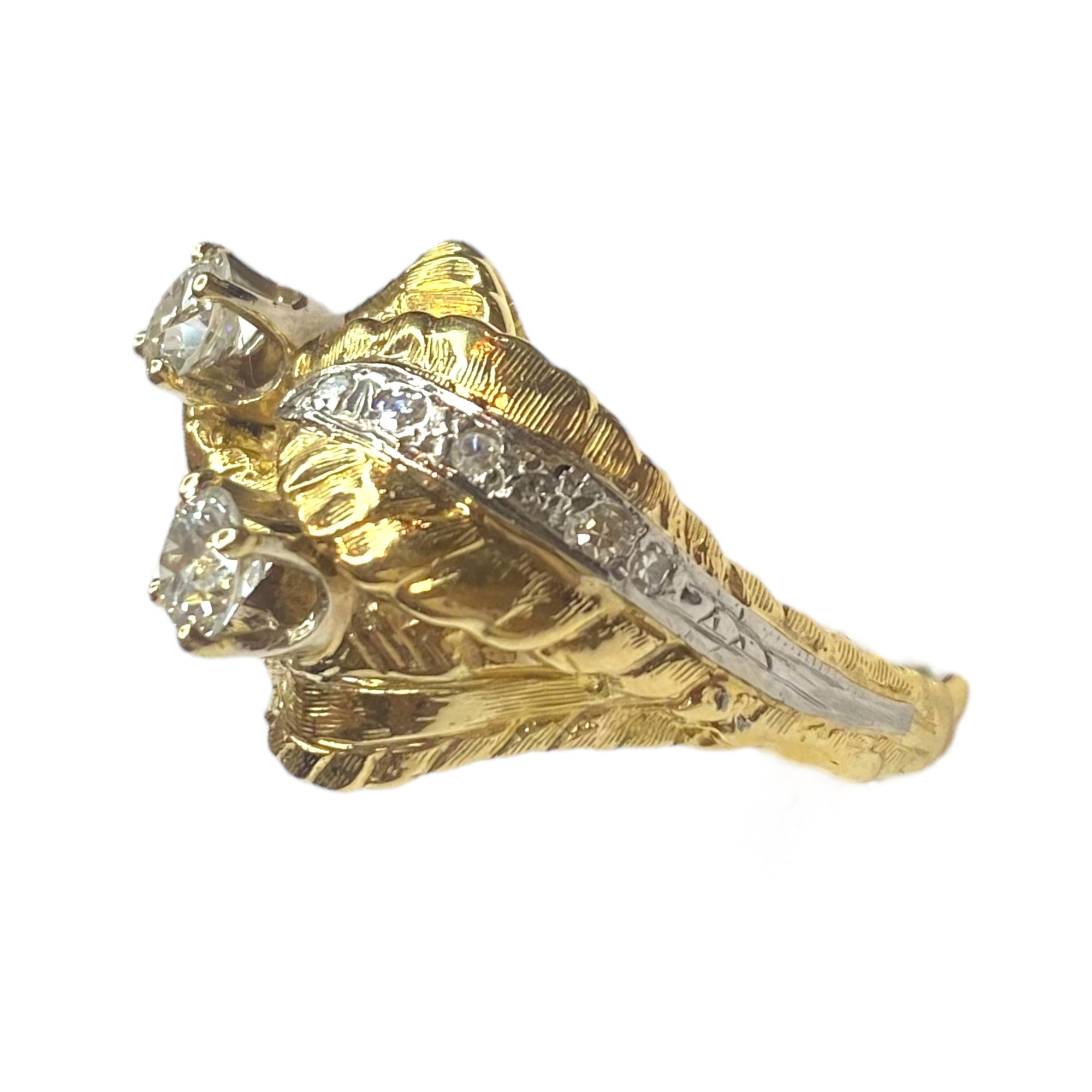 Vintage 18K Foliate Design Crossover Diamond Ring