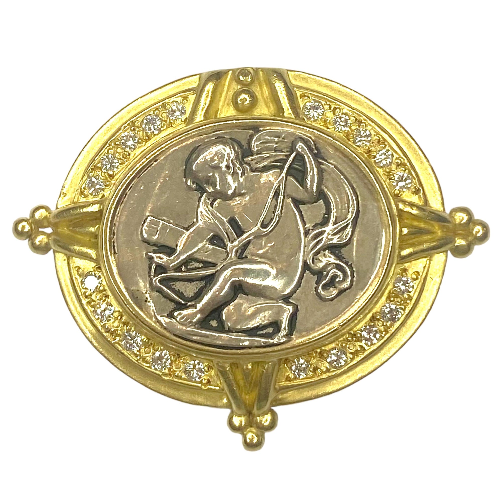 Doris Panos 18K Gold Cameo Diamond Pin Pendant