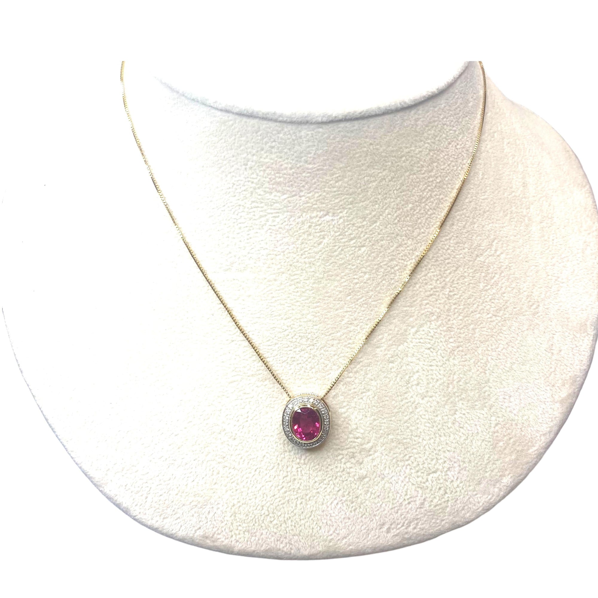 Vintage 14K Rubellite Tourmaline and Diamond Necklace