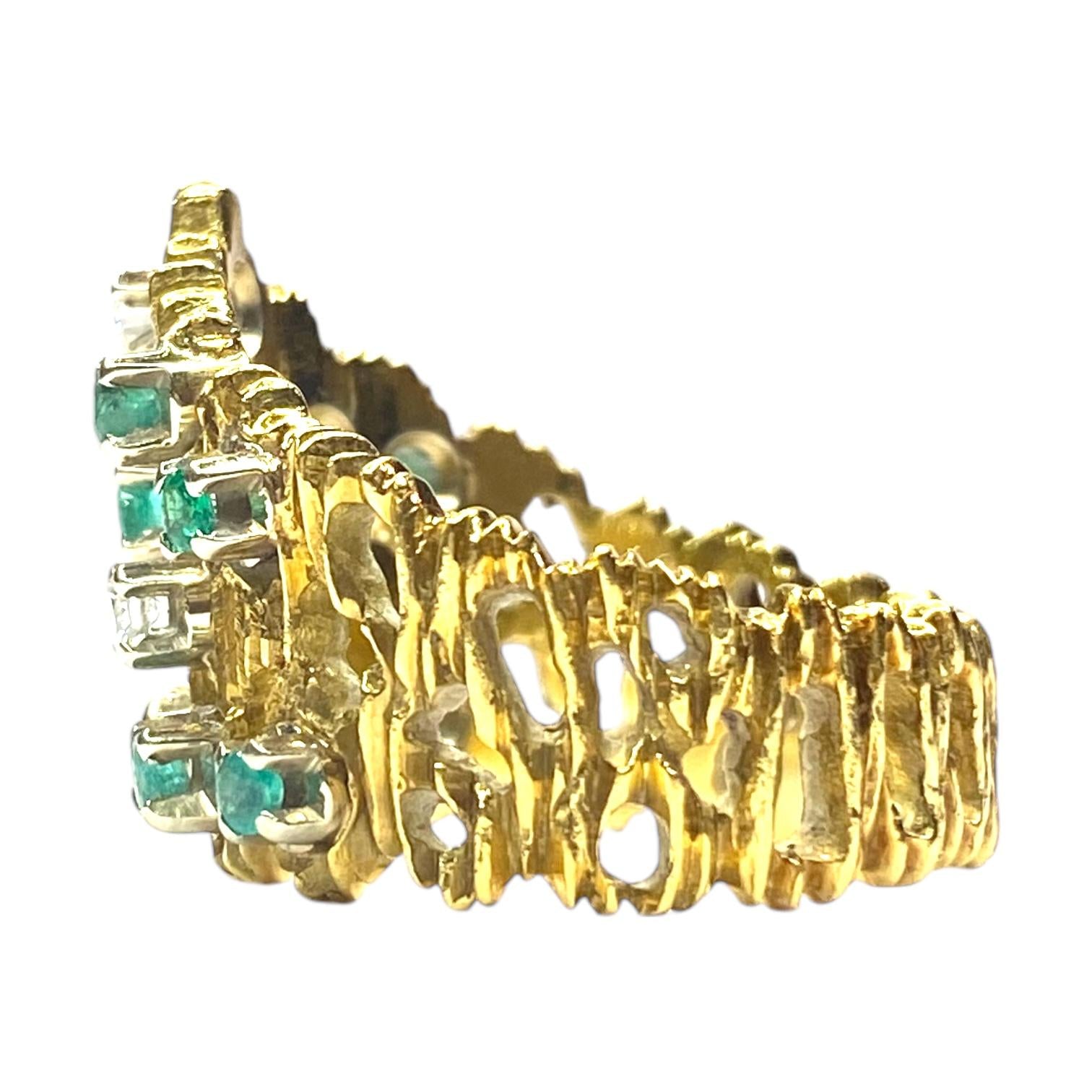 Vintage 18K Yellow Gold Emerald & Diamond Ring