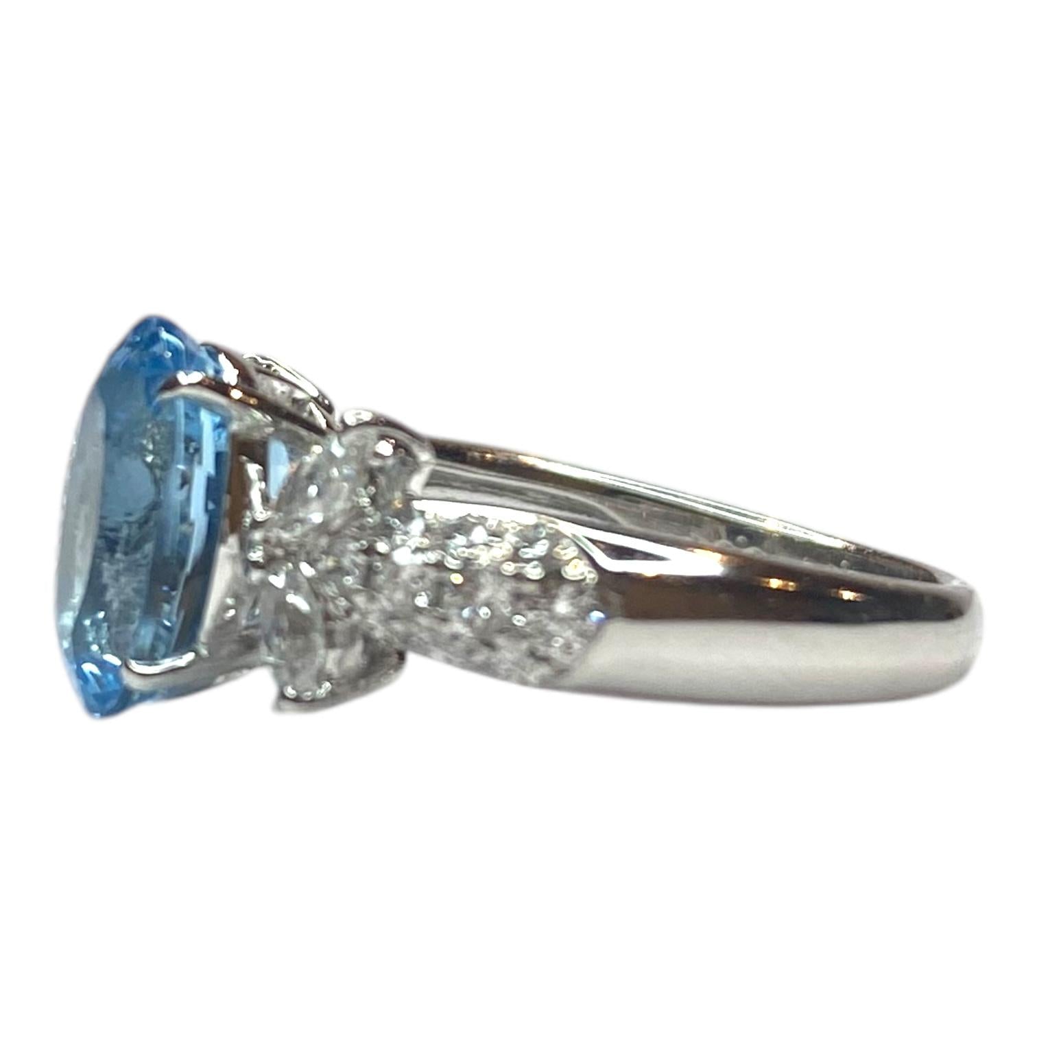 Platinum Aquamarine and Diamond Ring