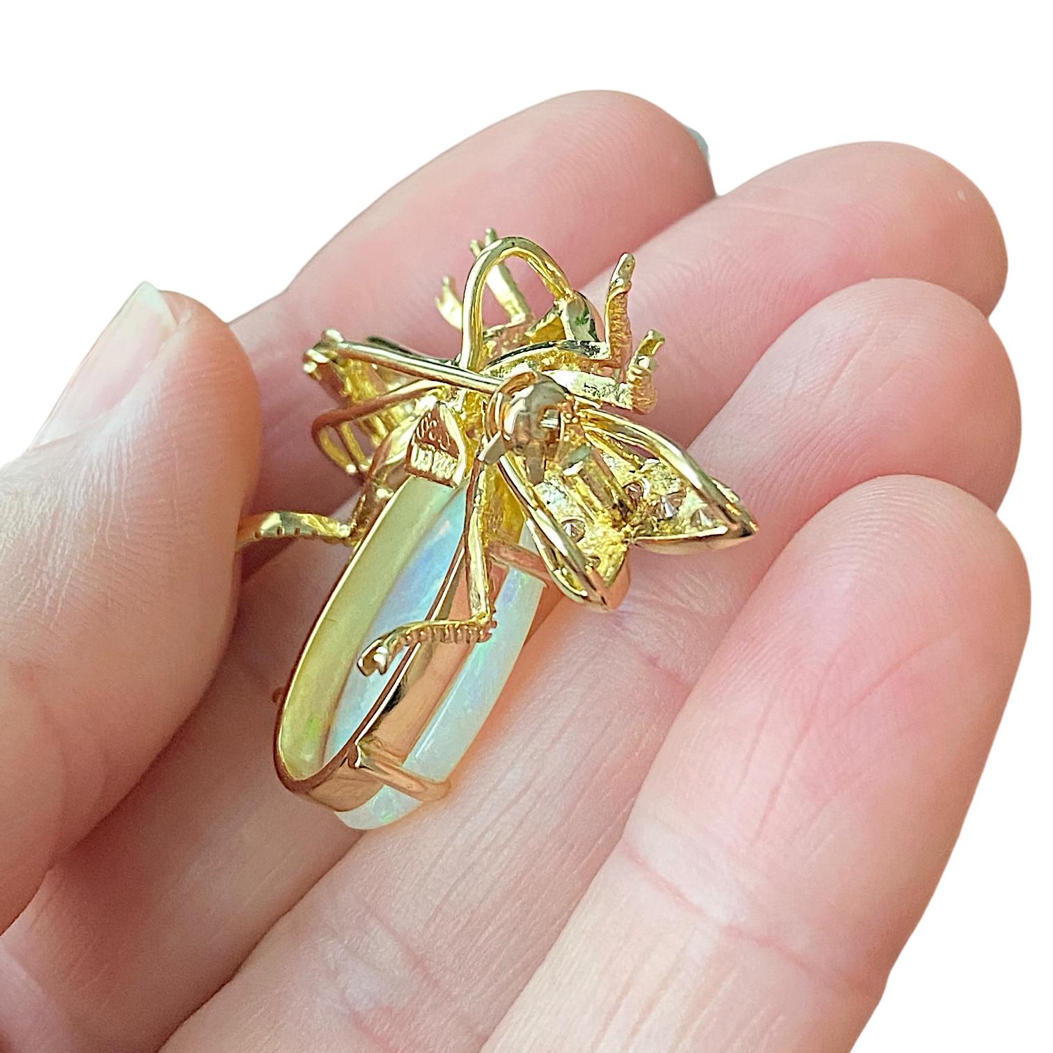 Vintage 18K Opal and Diamond Bug Fly Pendant Brooch