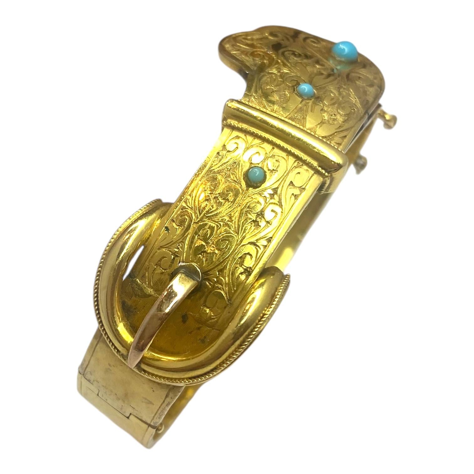 Victorian 18K Gold Turquoise Buckle Bracelet
