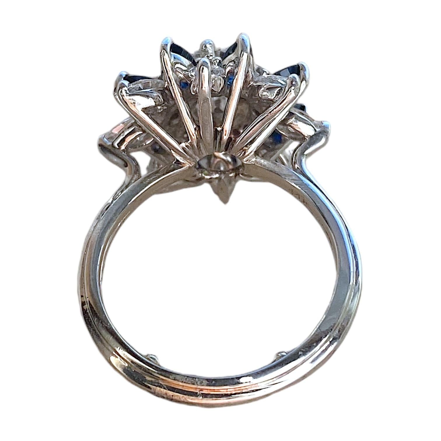 Vintage 14K White Gold GIA Certified Diamond & Sapphire Ring