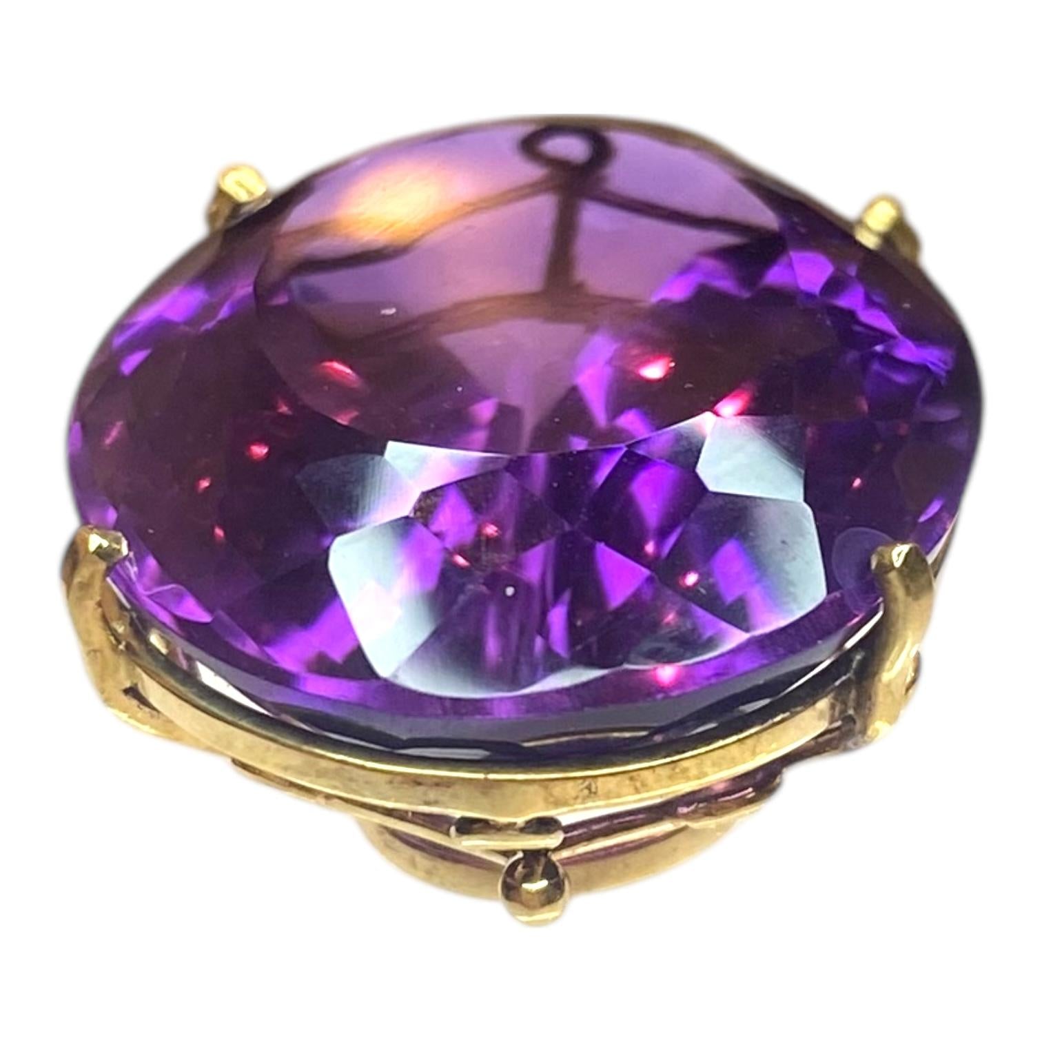 Vintage 18K Gold Large Amethyst Pendant