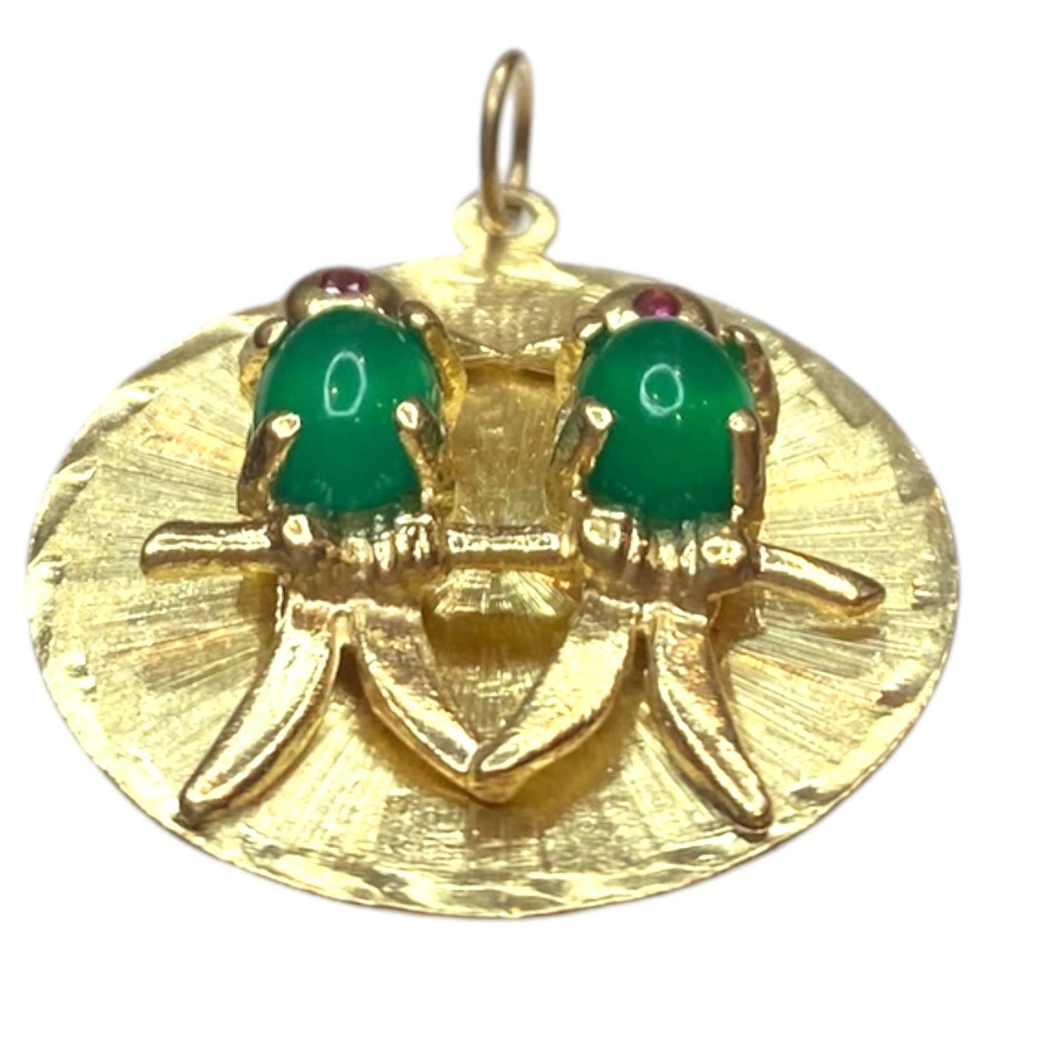 Vintage 14K Gold Love Birds Medallion Charm Pendant