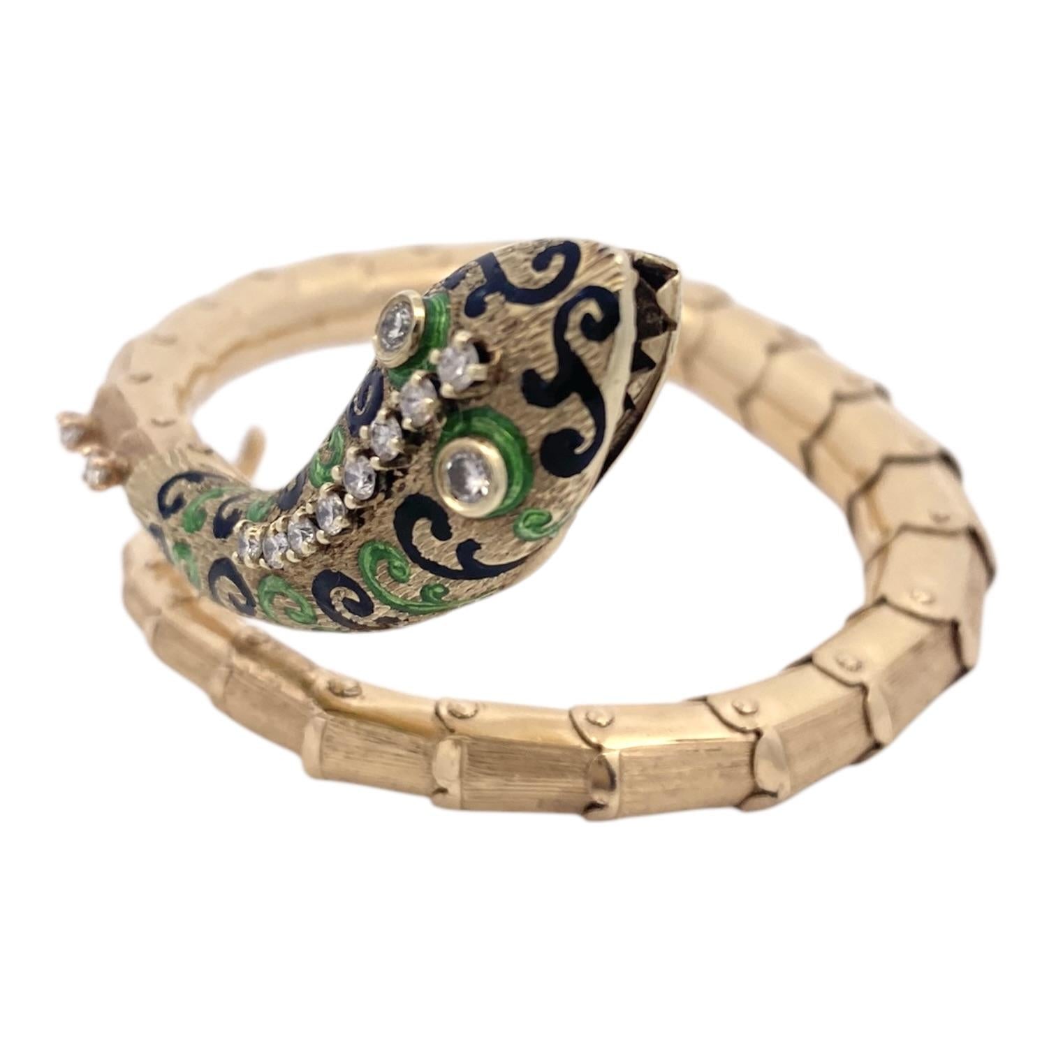 Vintage 14K Enamel & Diamond Articulated Snake Bracelet