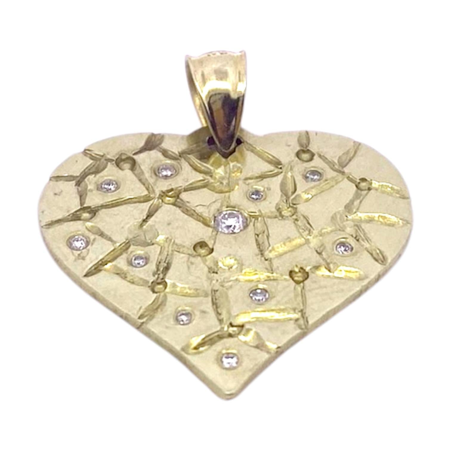 Vintage 14K Gold Diamond Heart Pendant