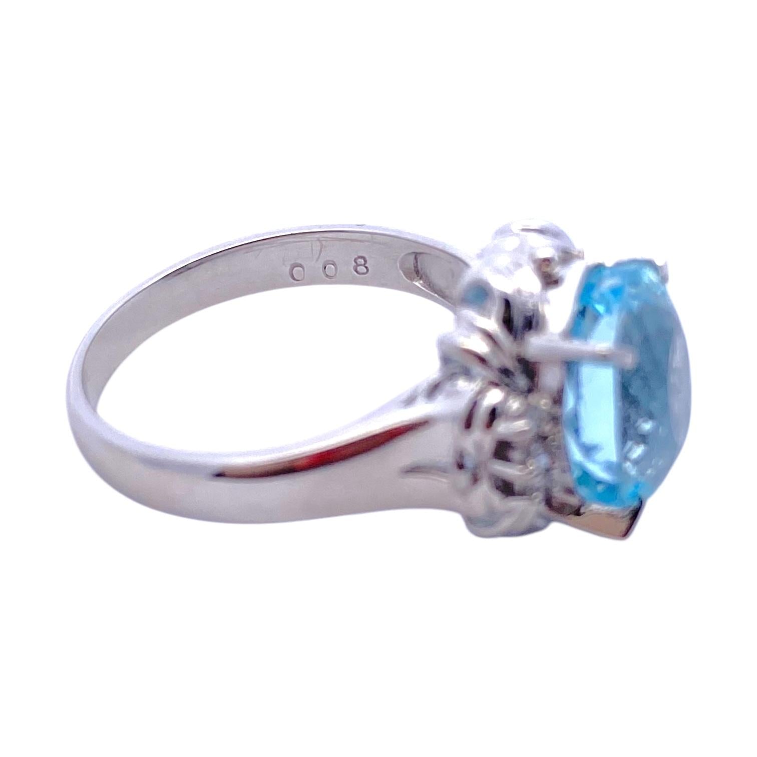 Platinum Aquamarine and Diamond Ring