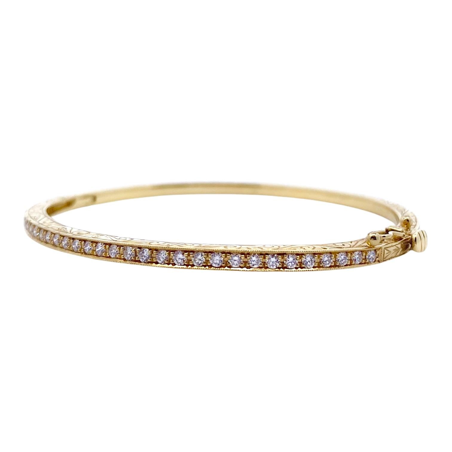 Penny Preville 18K Yellow Gold Engraved Diamond Bangle Bracelet