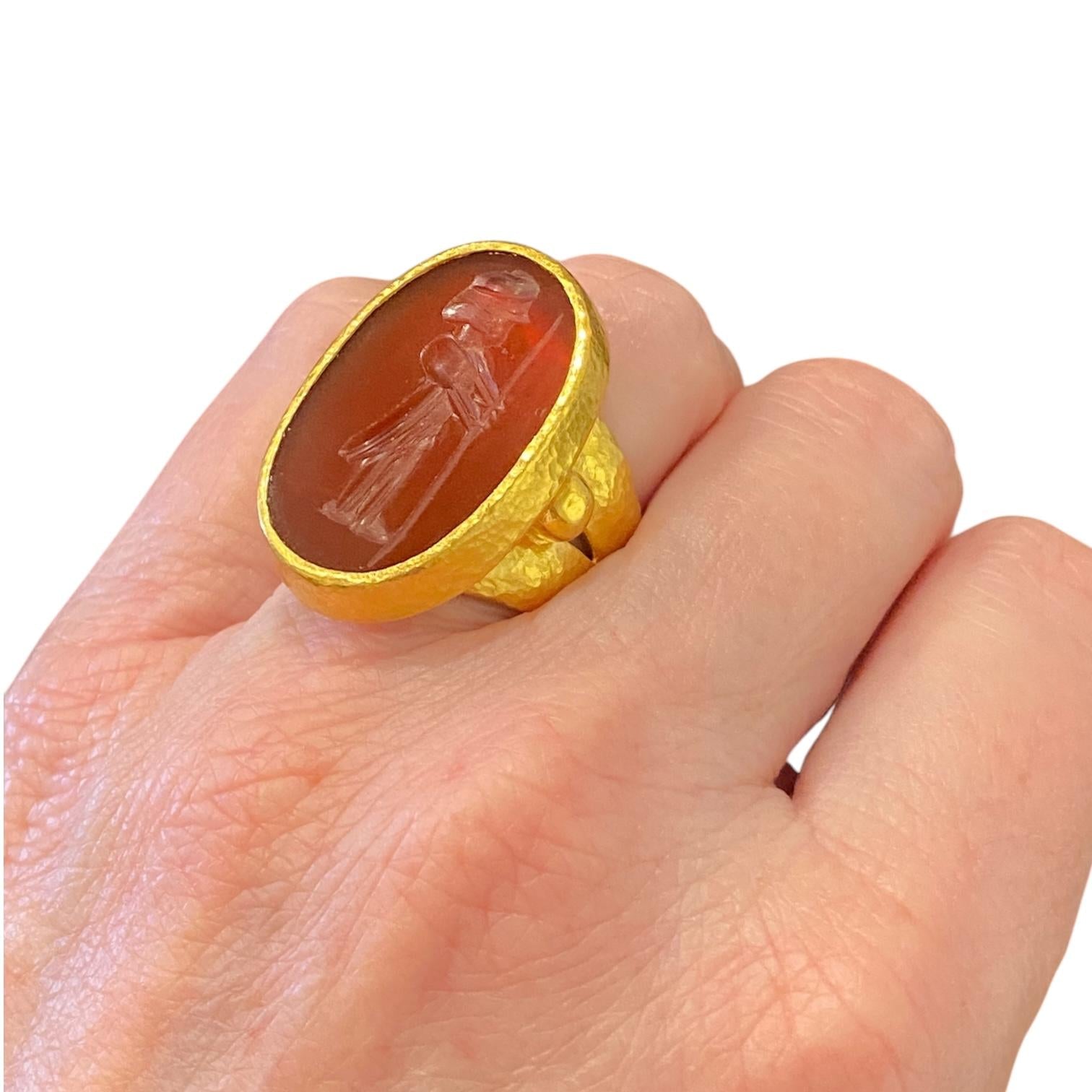 GURHAN Antiquities 24K Gold Large Carnelian Intaglio Signet Ring