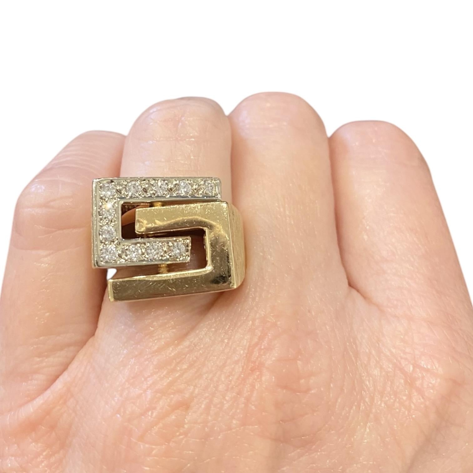 Vintage 14K Gold Mid Century Geometric Diamond Ring