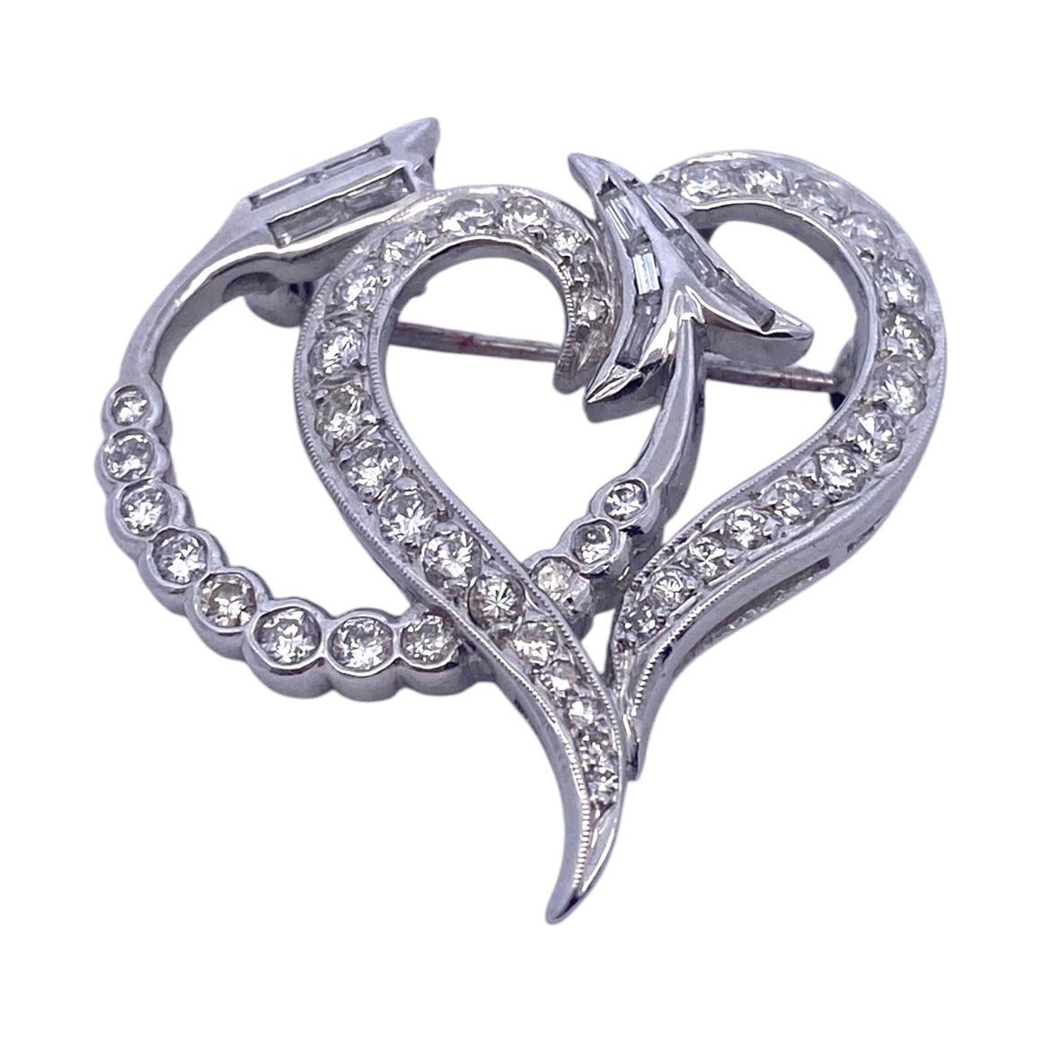 Vintage Platinum Diamond Heart and Arrow Pin Pendant