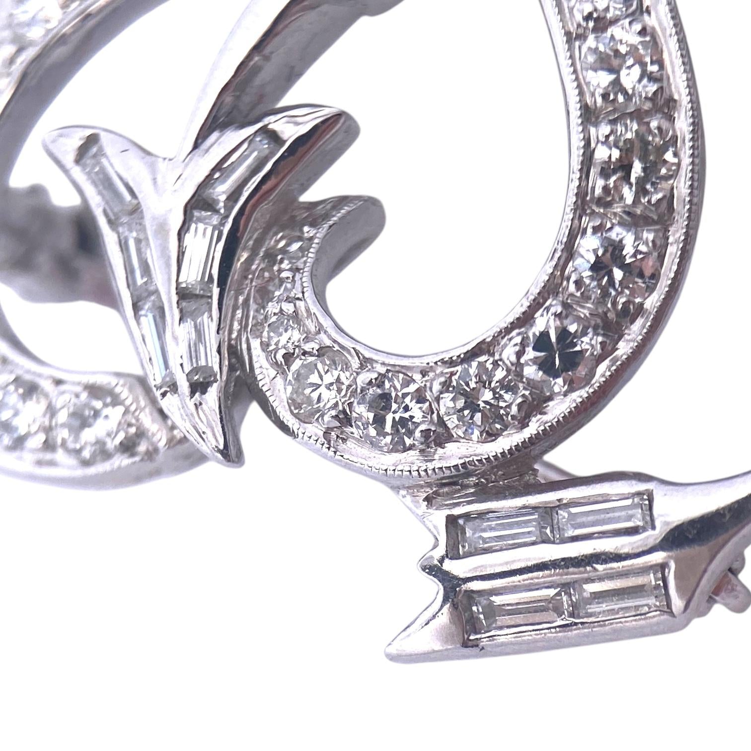 Vintage Platinum Diamond Heart and Arrow Pin Pendant