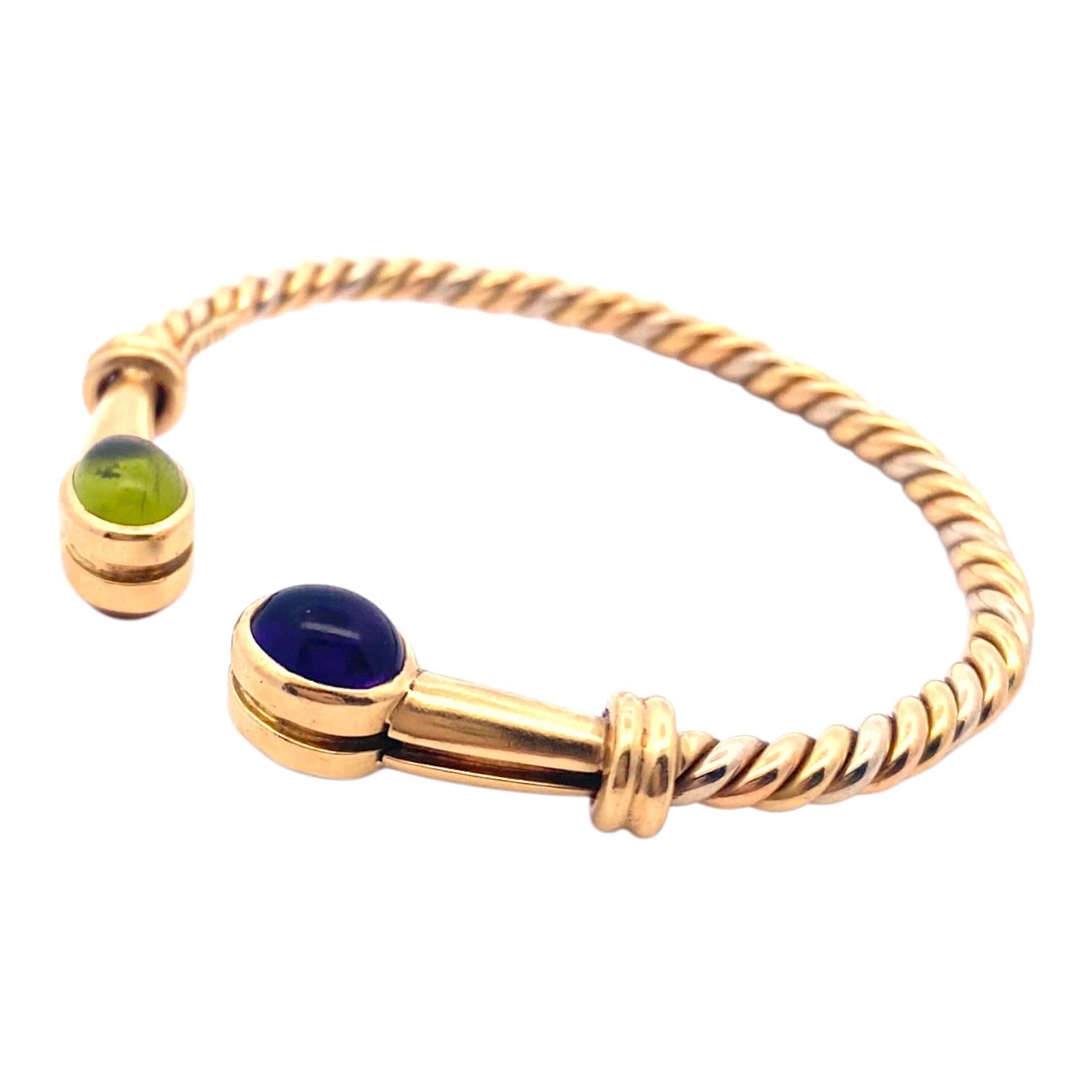 Vintage 18K Gold Multi Gemstone Twisted Bangle Bracelet