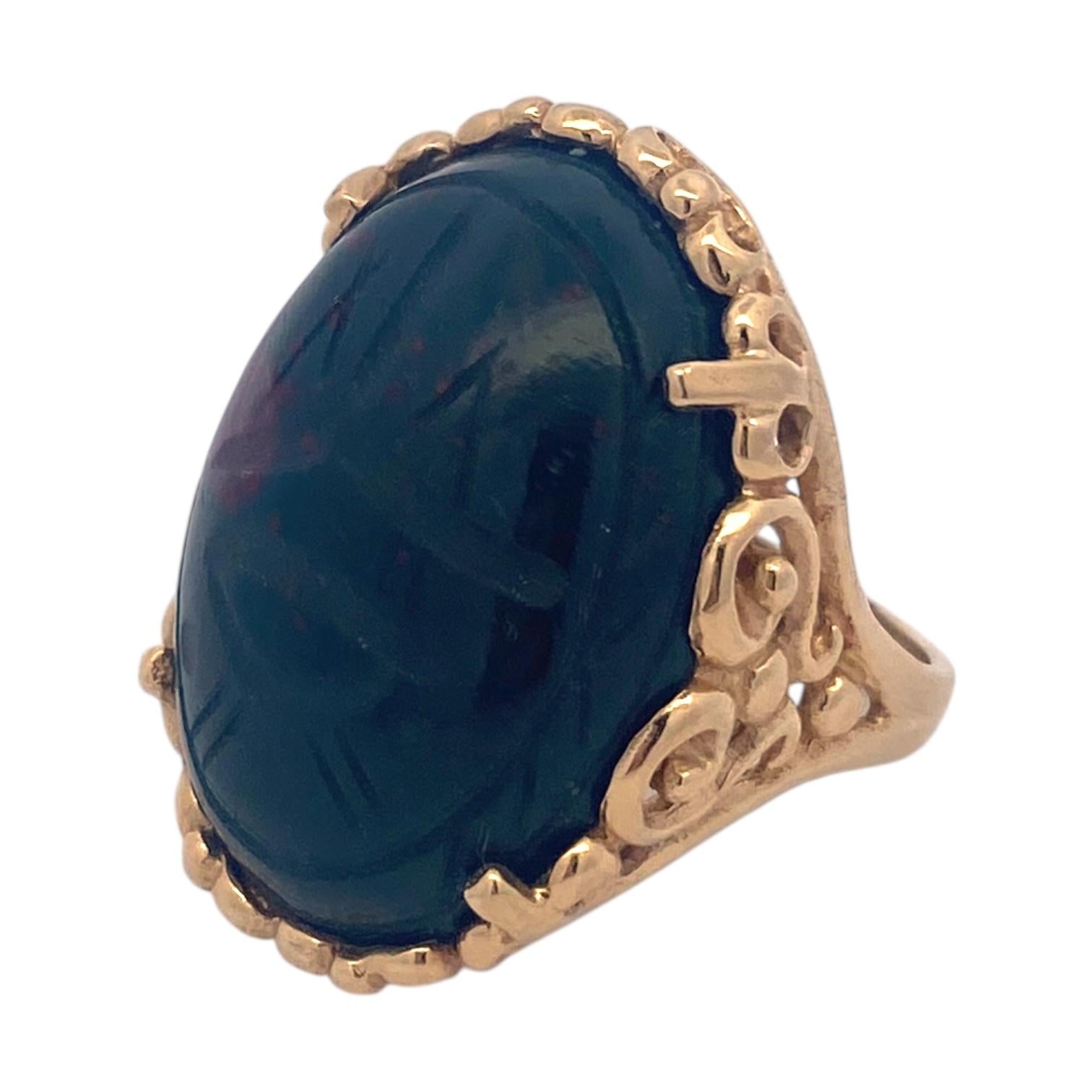 Vintage 14K Gold Scarab Bloodstone Cabochon Ring