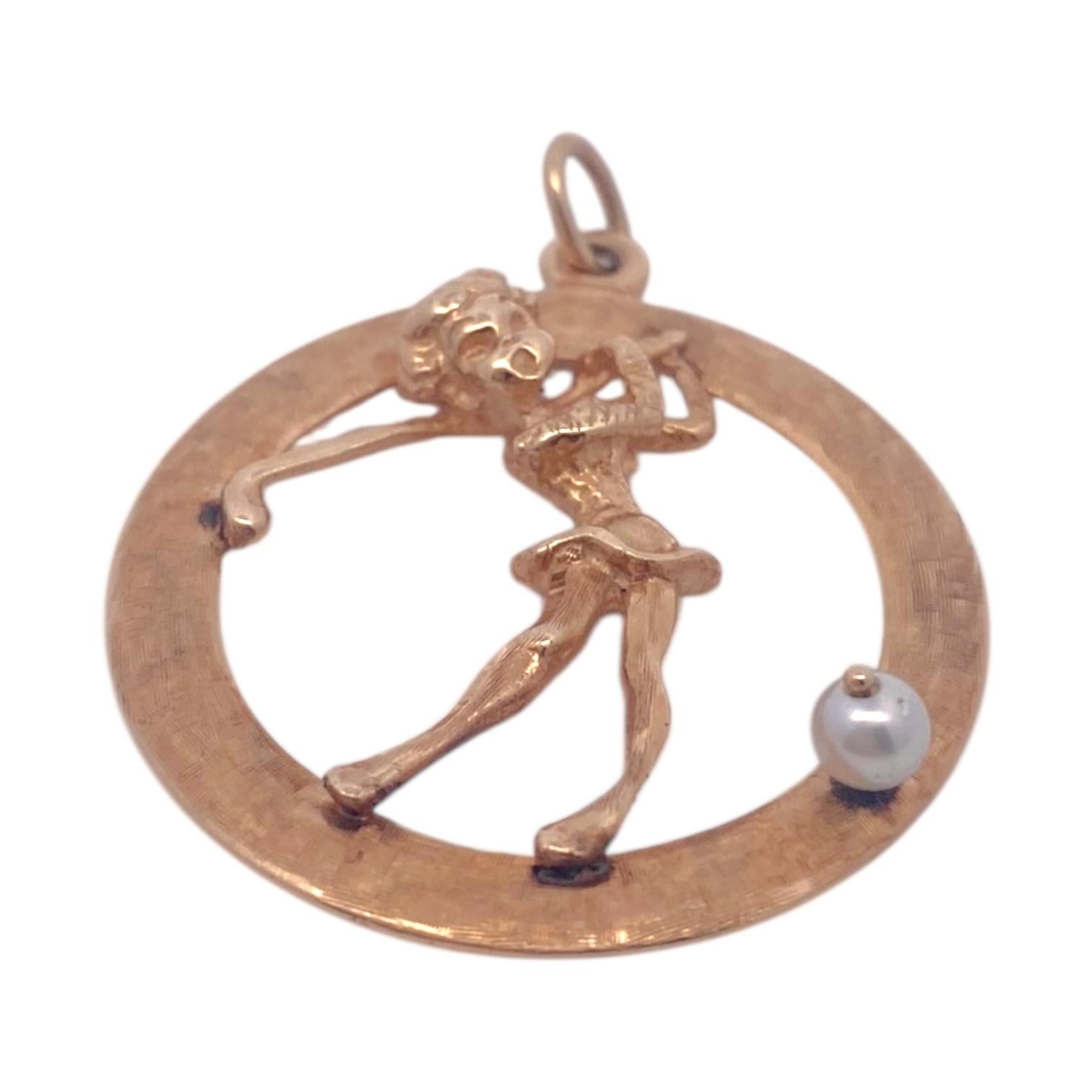 Vintage 14K Gold Golfer Charm Pendant