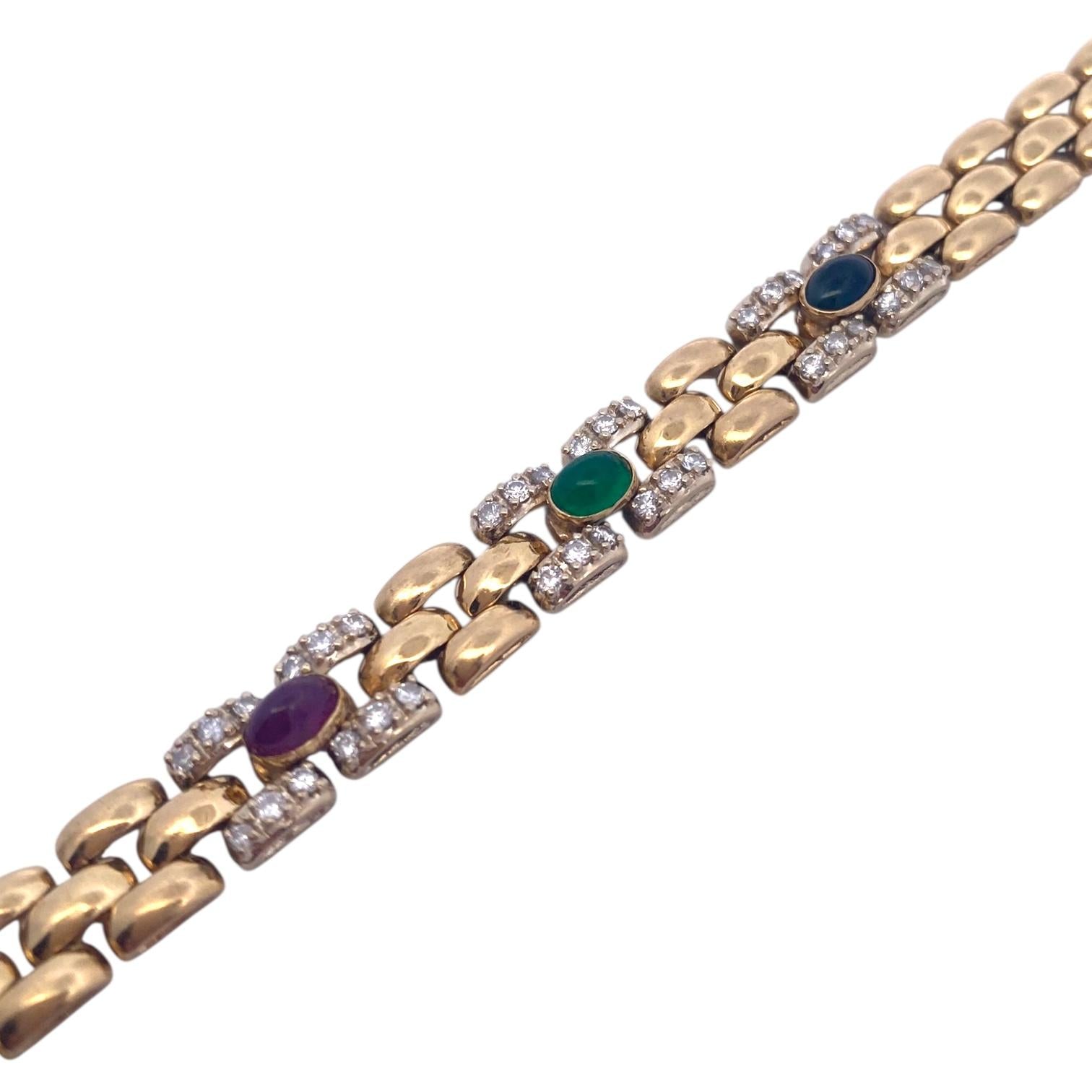 Vintage 14K Ruby Emerald Sapphire Diamond Bracelet