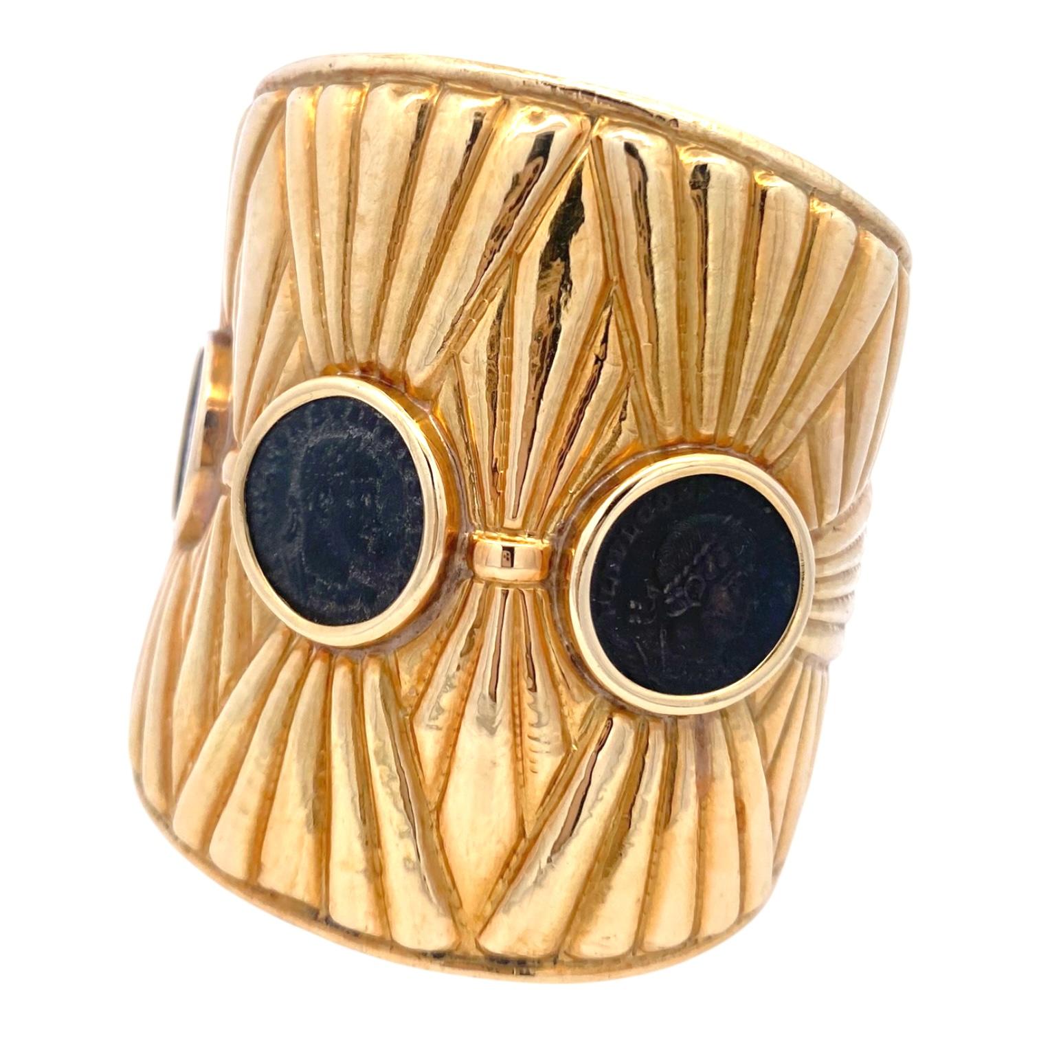 Large 18K Gold Roman Coins Cuff Bracelet
