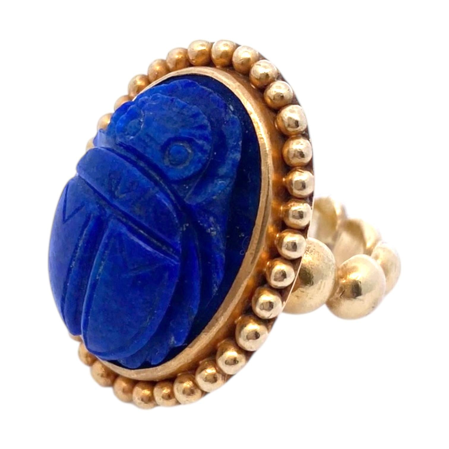 Large 18K Gold Lapis Lazuli Scarab Ring
