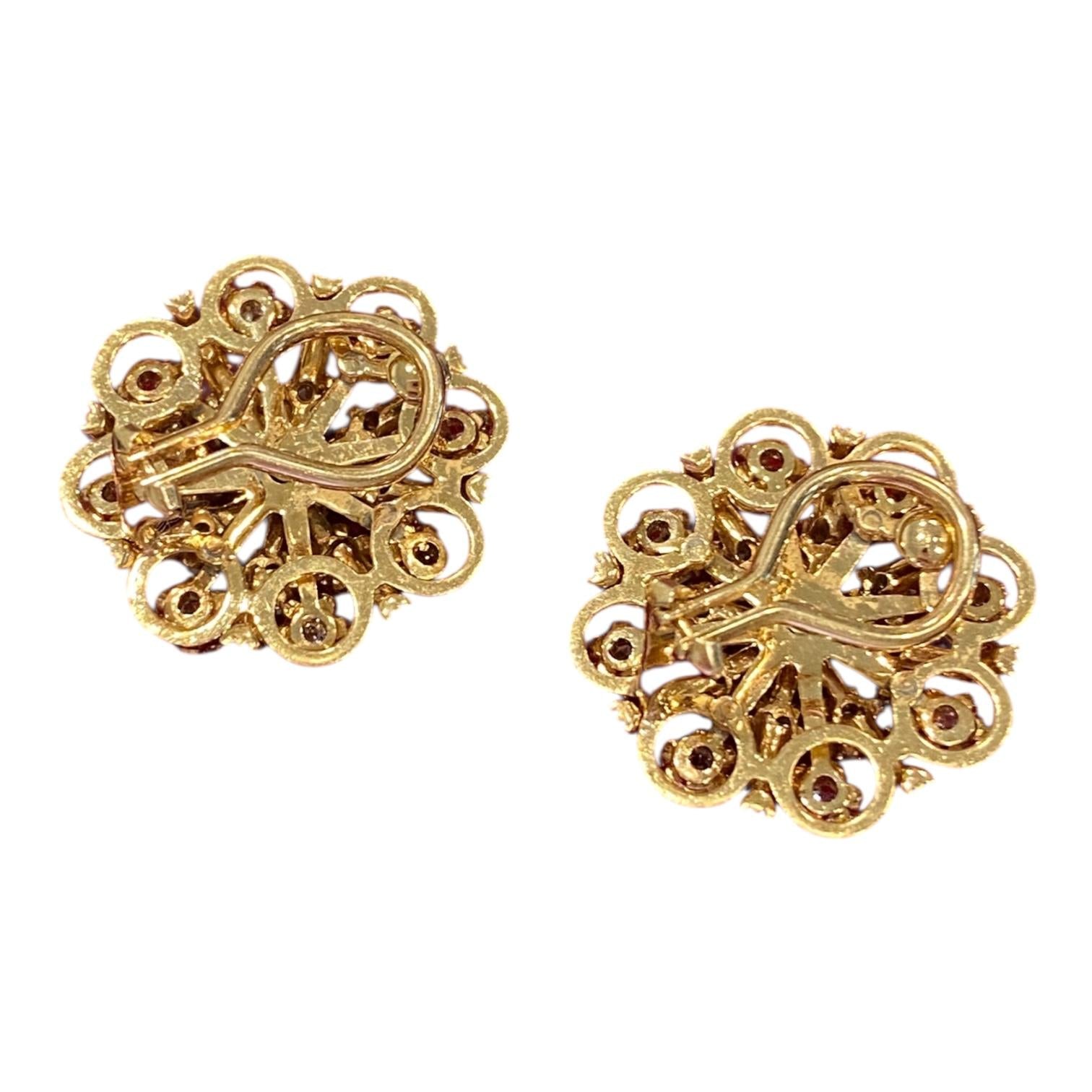 Vintage 14K Diamond Cluster Earrings with Enamel Accents