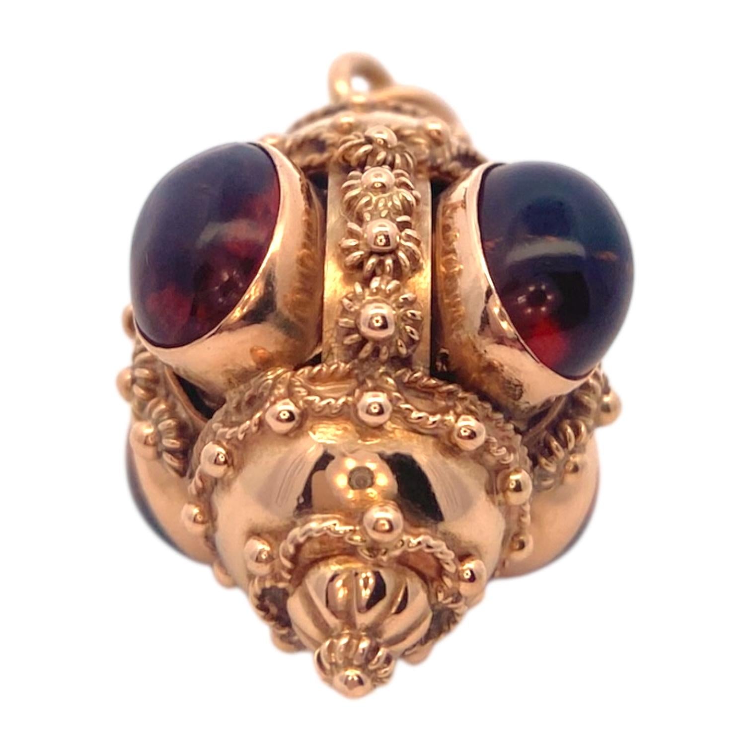 Etruscan Revival Italian 18K Citrine Cabochon Charm Pendant