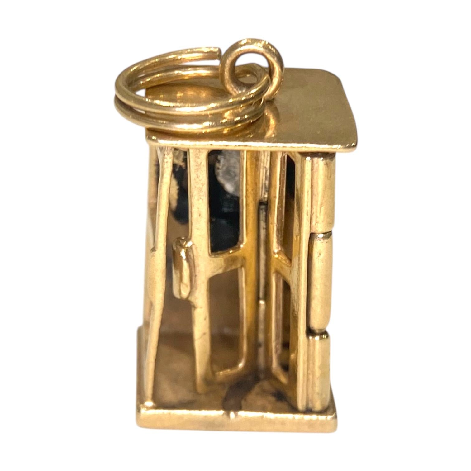 Vintage 14K Gold Articulating Phone Booth Charm Pendant