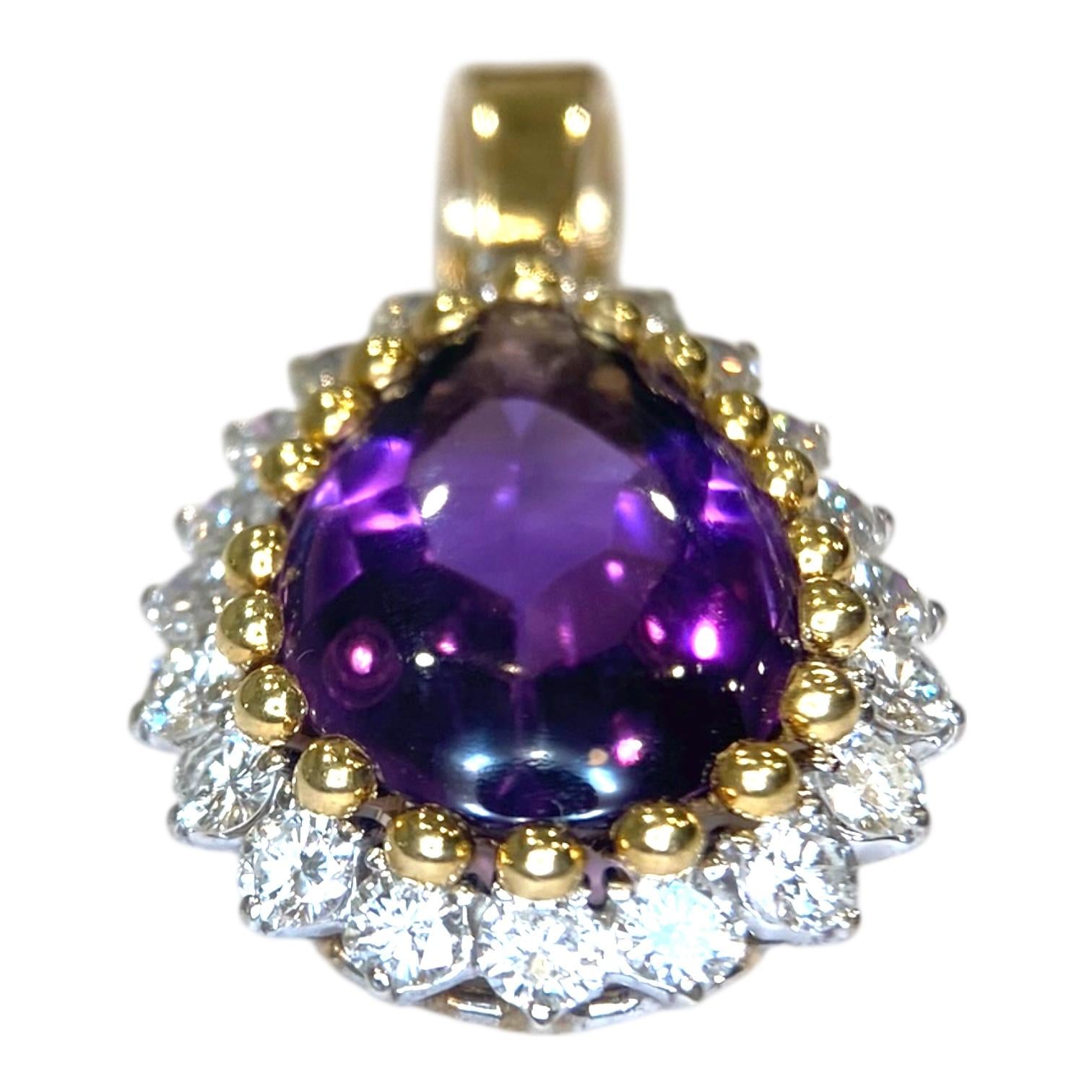Vintage 14K Gold Amethyst & Diamond Pendant Enhancer