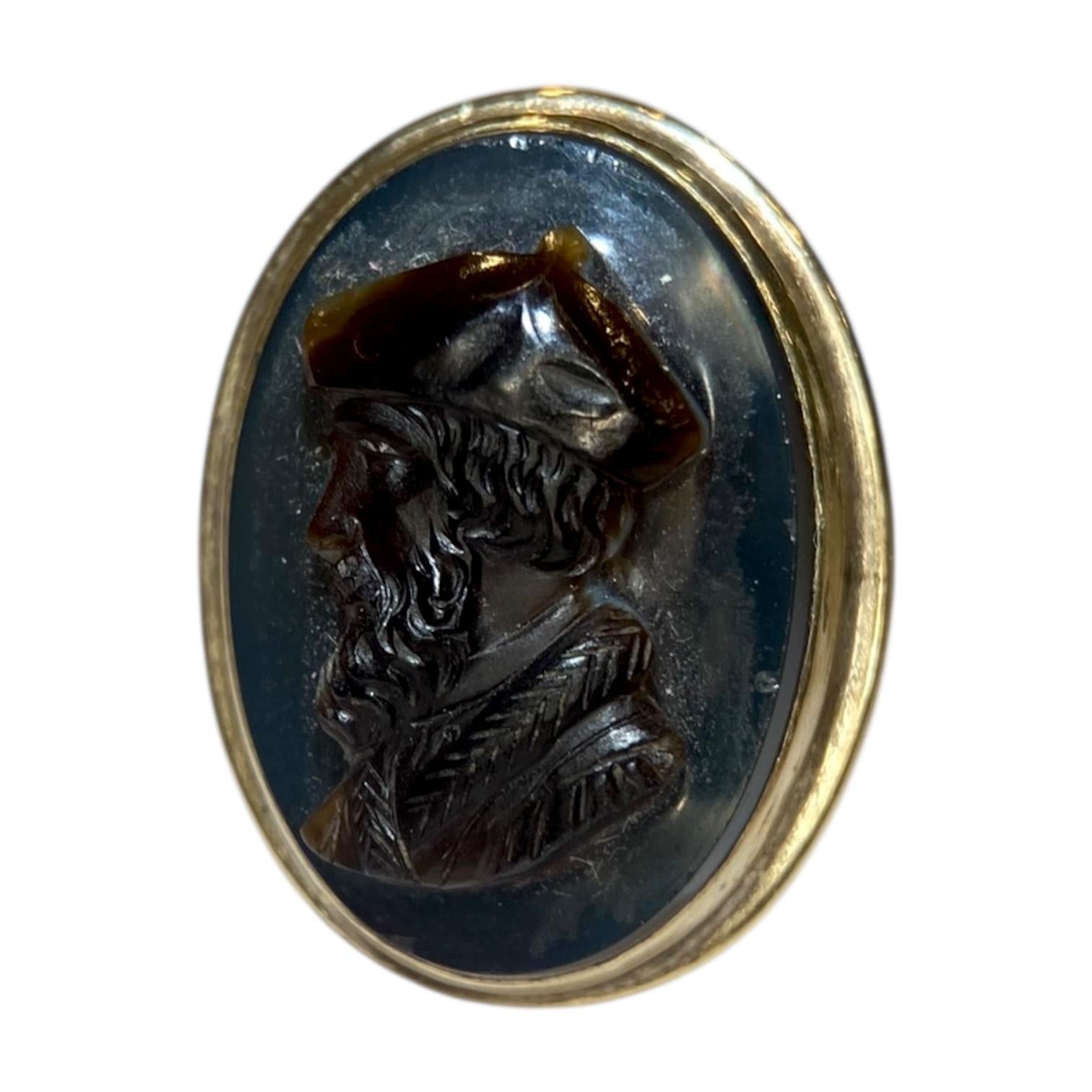Antique 14K Gold Agate Cameo Ring