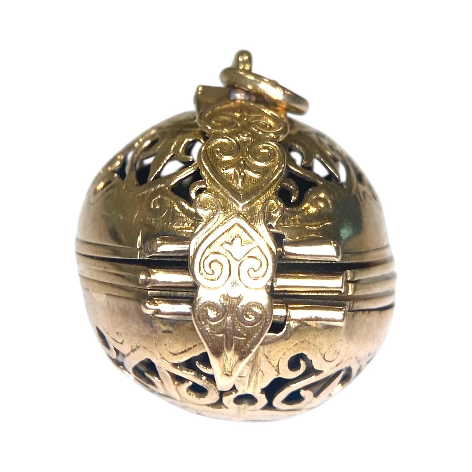 Vintage 14K Gold Folding Locket Orb Pendant