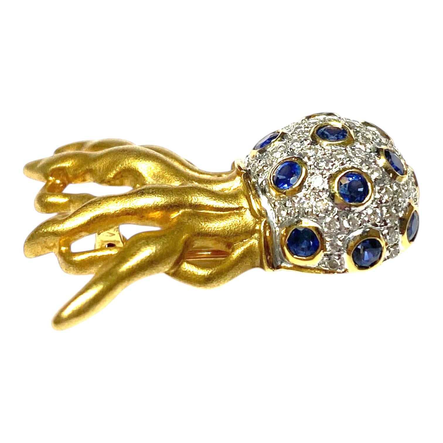 LeVian 18K Sapphire Diamond Jelly Fish Brooch