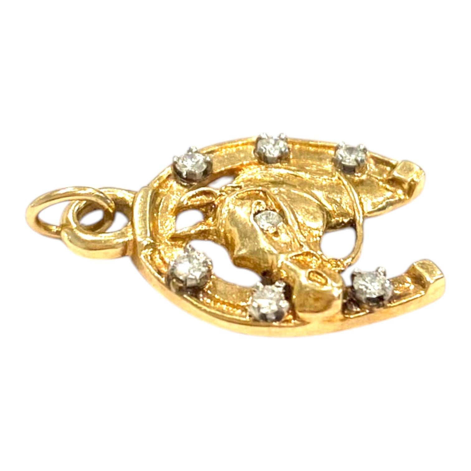 Vintage 14K Diamond Set Horseshoe with Horse Head Pendant