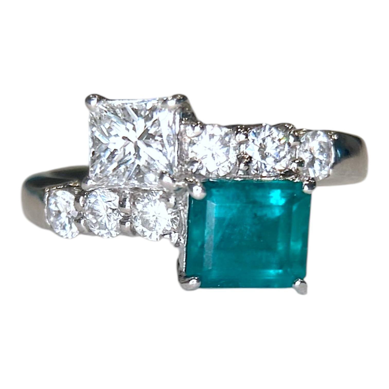 Platinum Emerald and Diamond Toi et Moi Ring
