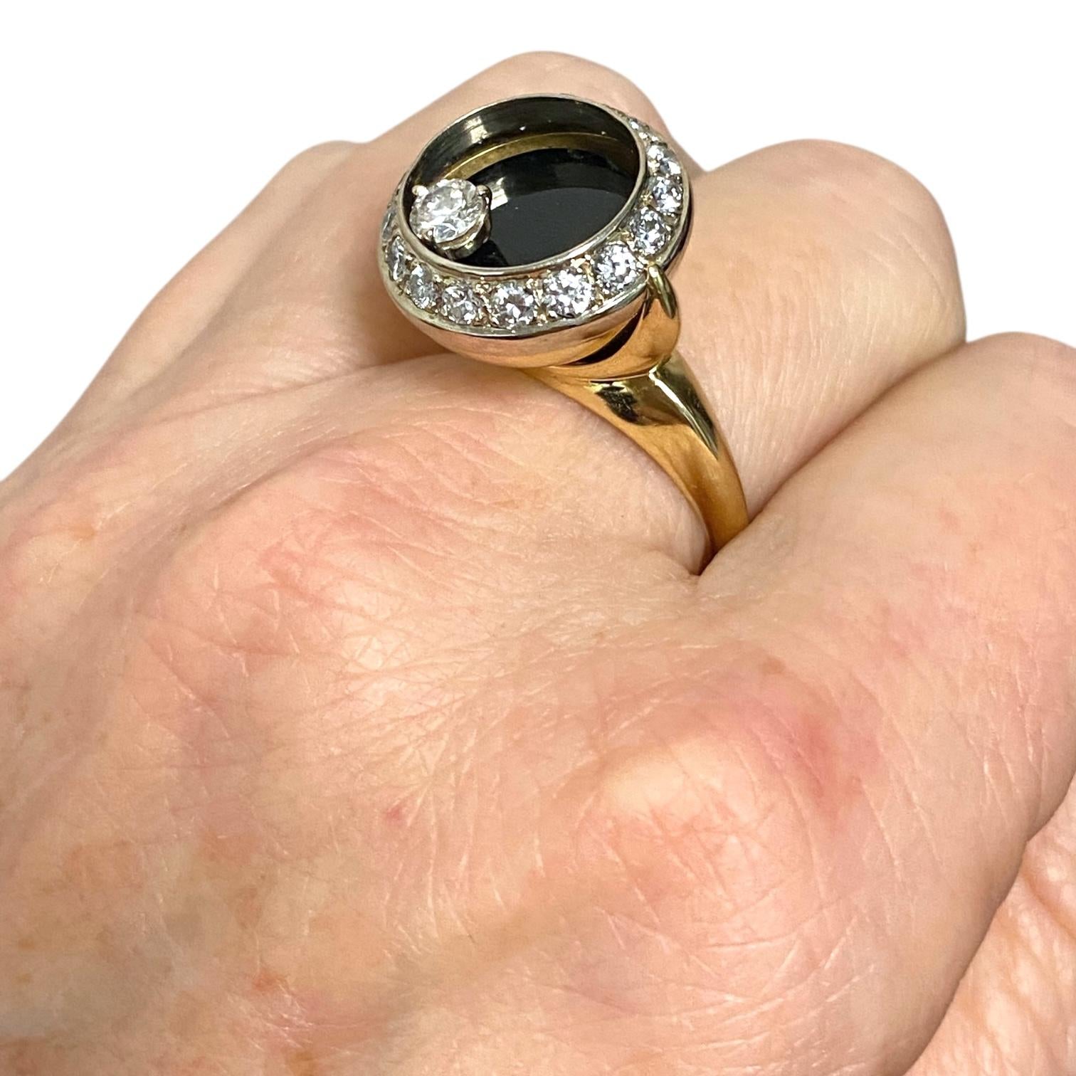 Vintage Angel Castelo 18K Onyx Diamond Spinner Ring