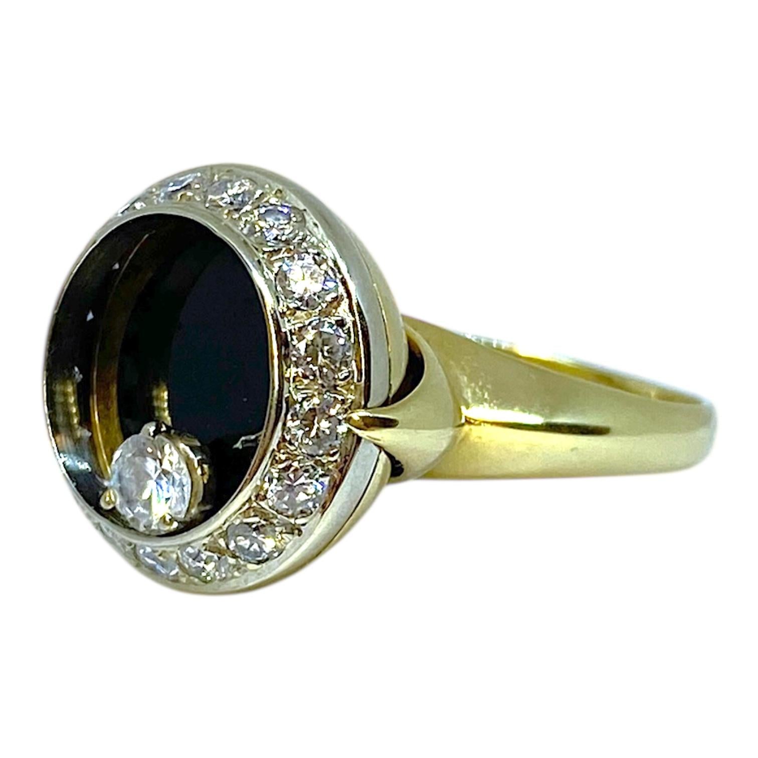 Vintage Angel Castelo 18K Onyx Diamond Spinner Ring