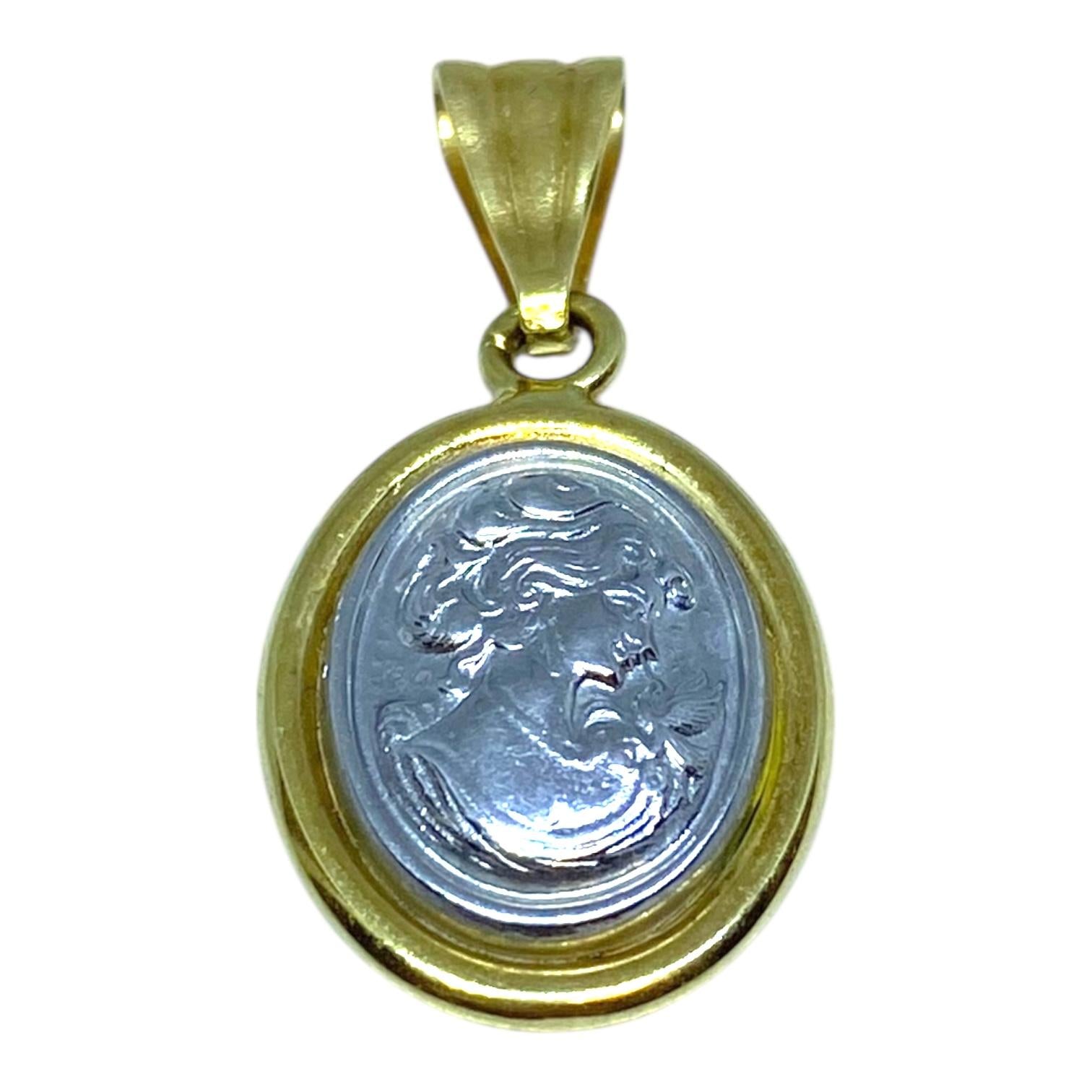 Vintage 18K Gold and Platinum Cameo Pendant