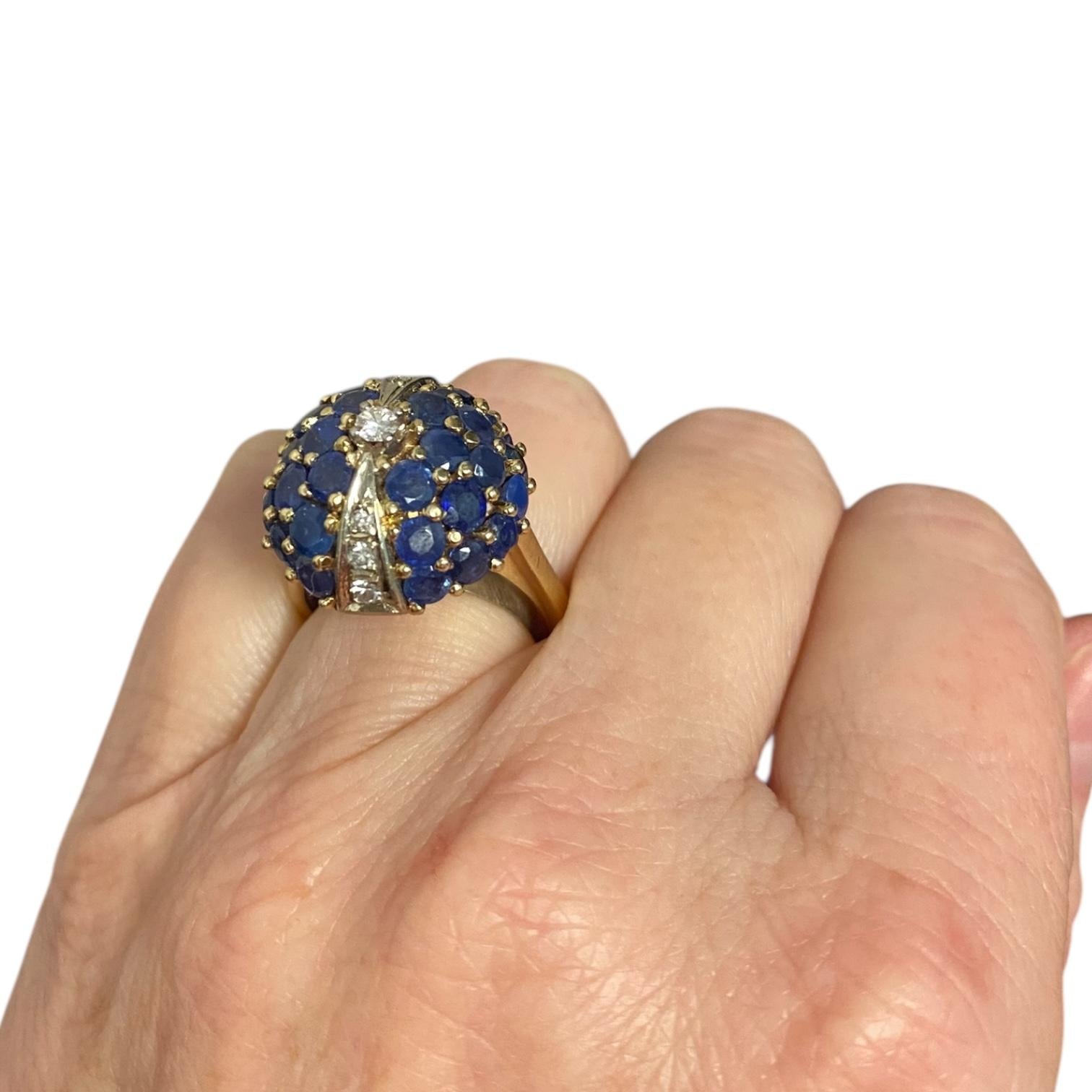 18K Yellow Gold Sapphire & Diamond Bombe Ring