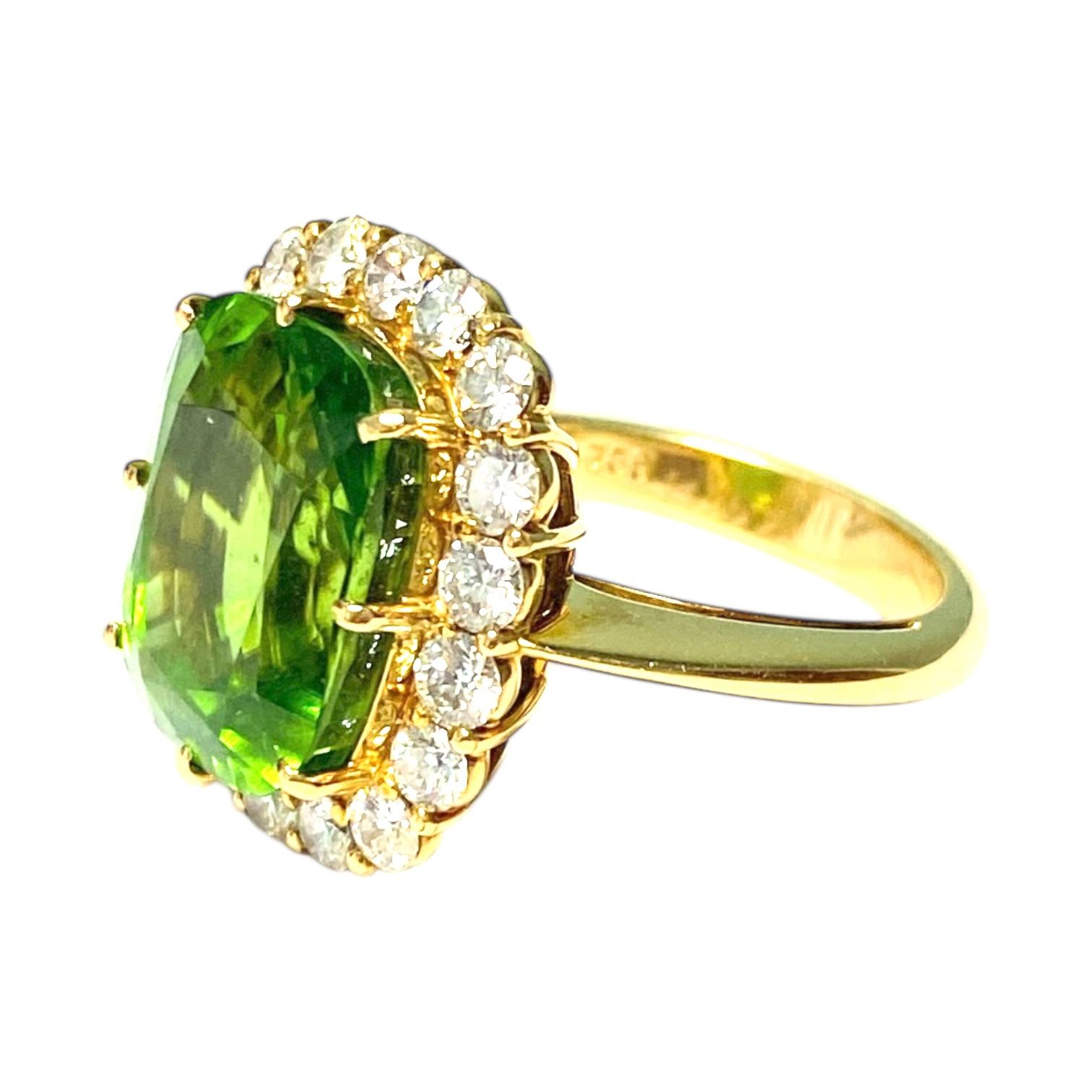 18K Yellow Gold Large Peridot and Diamond Ring