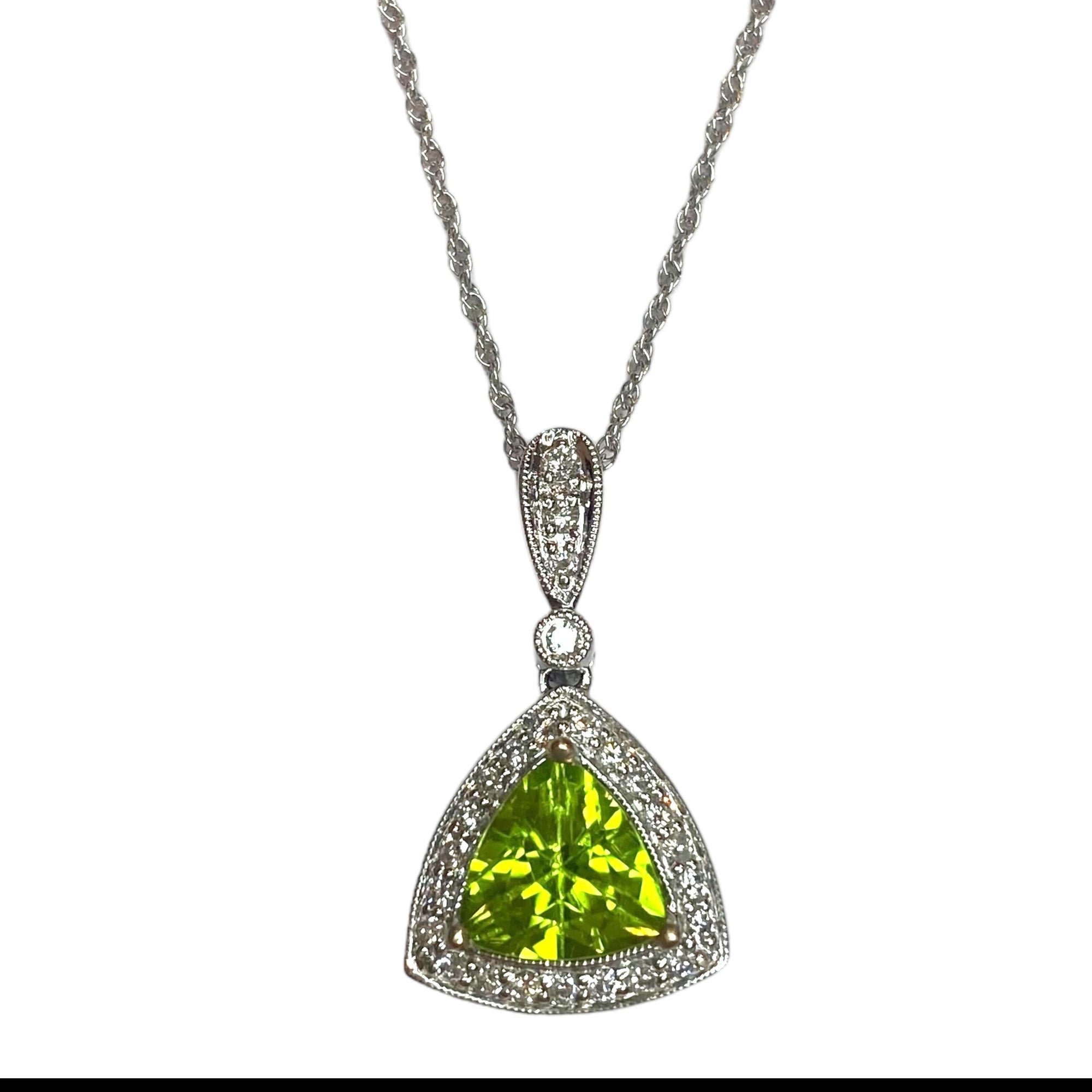 Peridot & Diamond White Gold Pendant with Chain