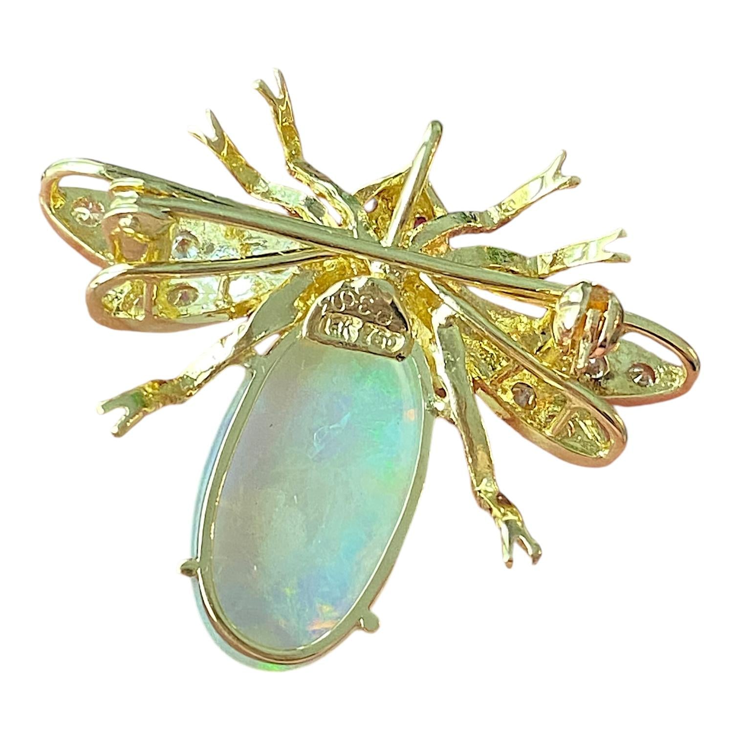 Vintage 18K Opal and Diamond Bug Fly Pendant Brooch